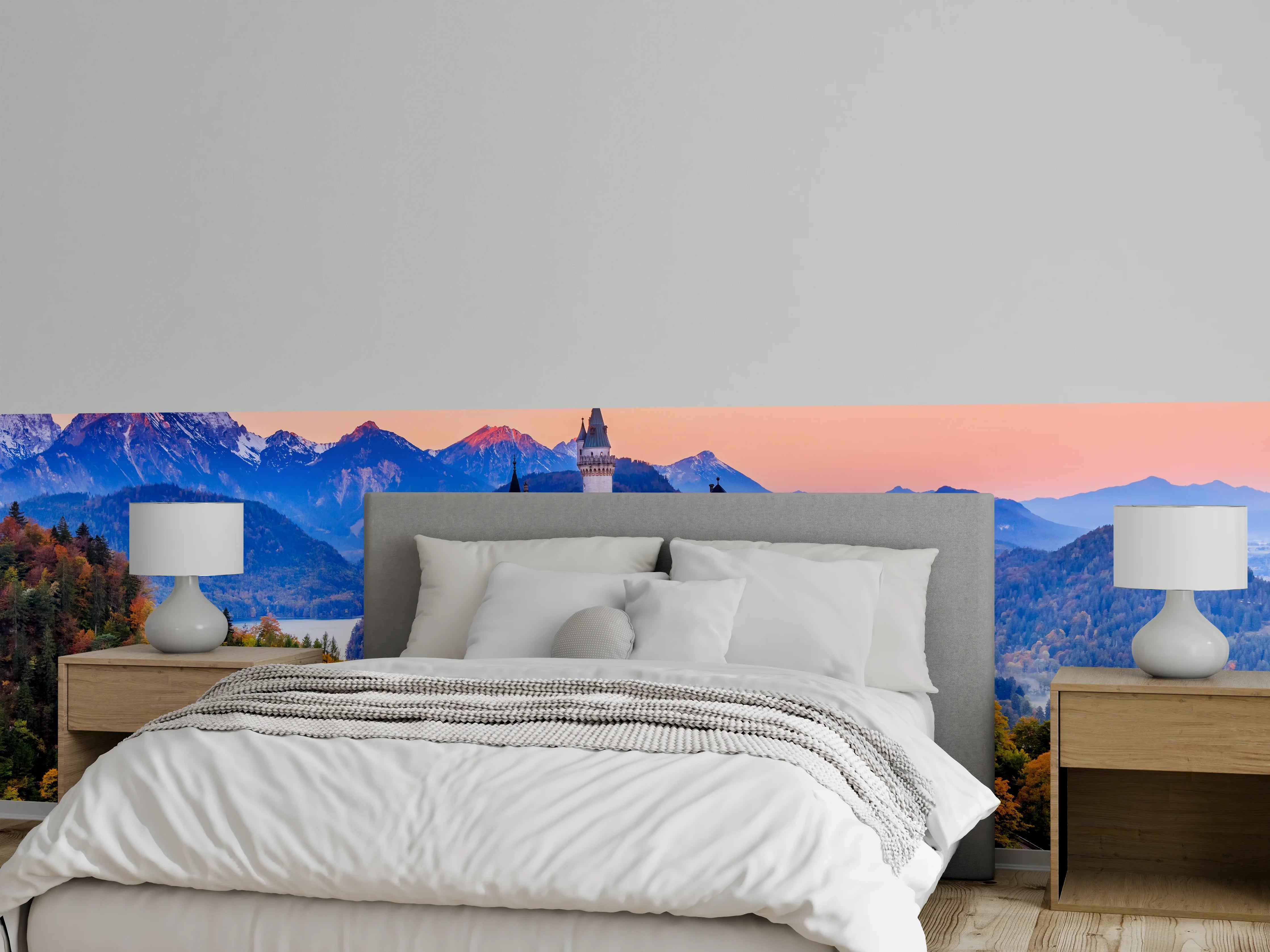 Wandverkleidung Schlafzimmer - Märchenschloss Neuschwanstein bei Sonnenuntergang