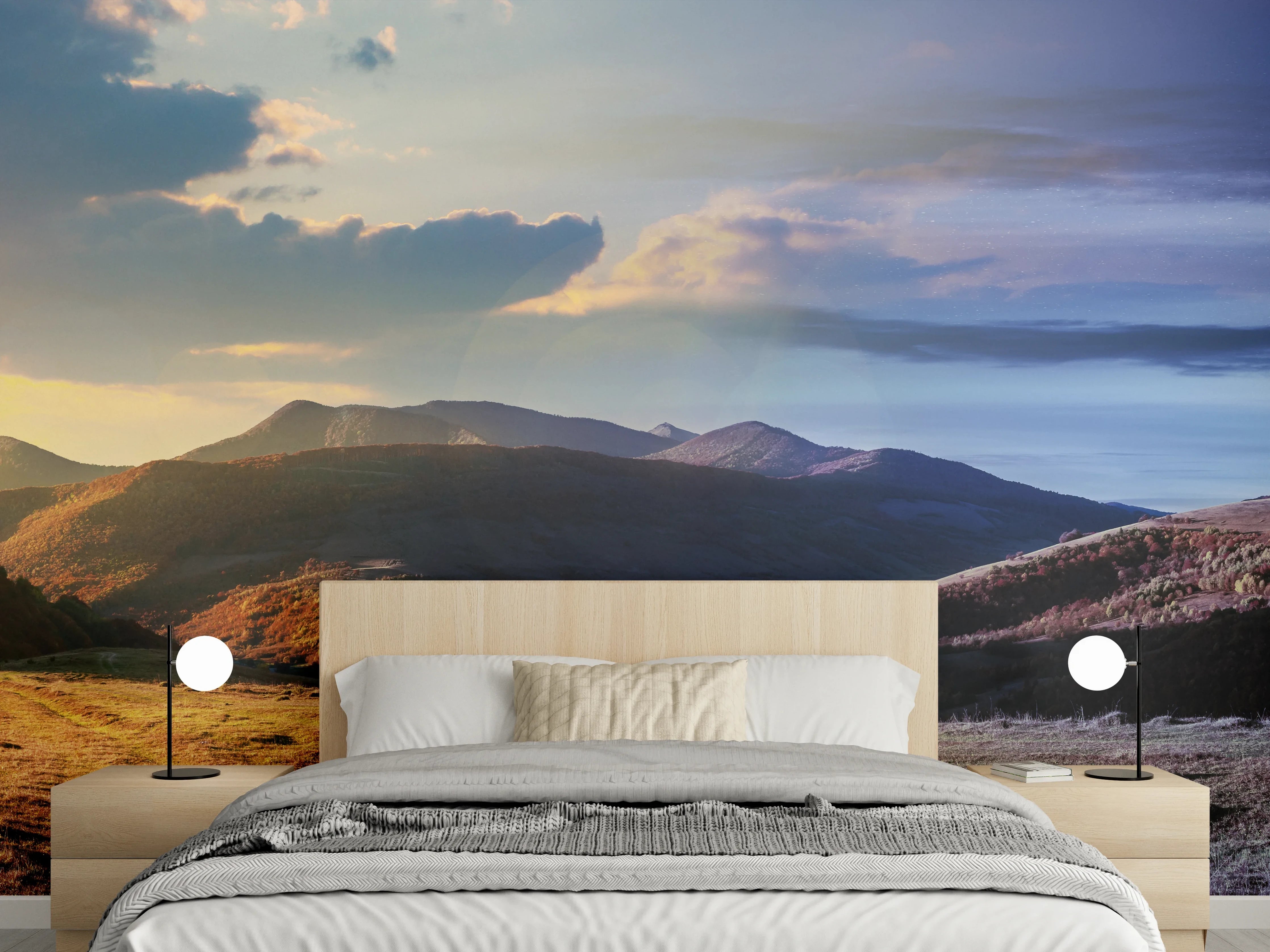 Wandverkleidung Schlafzimmer - Magische Berge zwischen Tag und Nacht