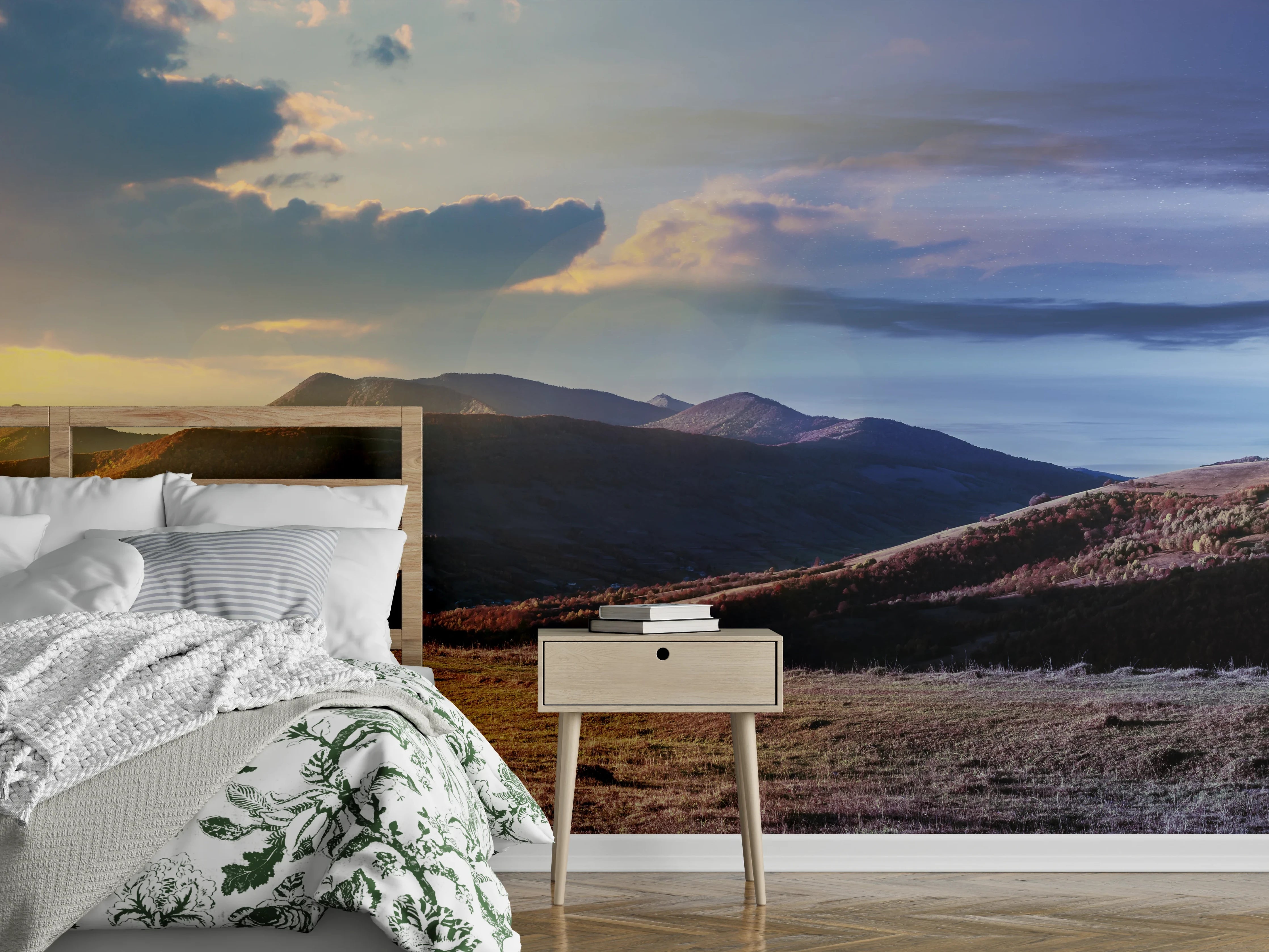 Wandverkleidung Schlafzimmer - Magische Berge zwischen Tag und Nacht