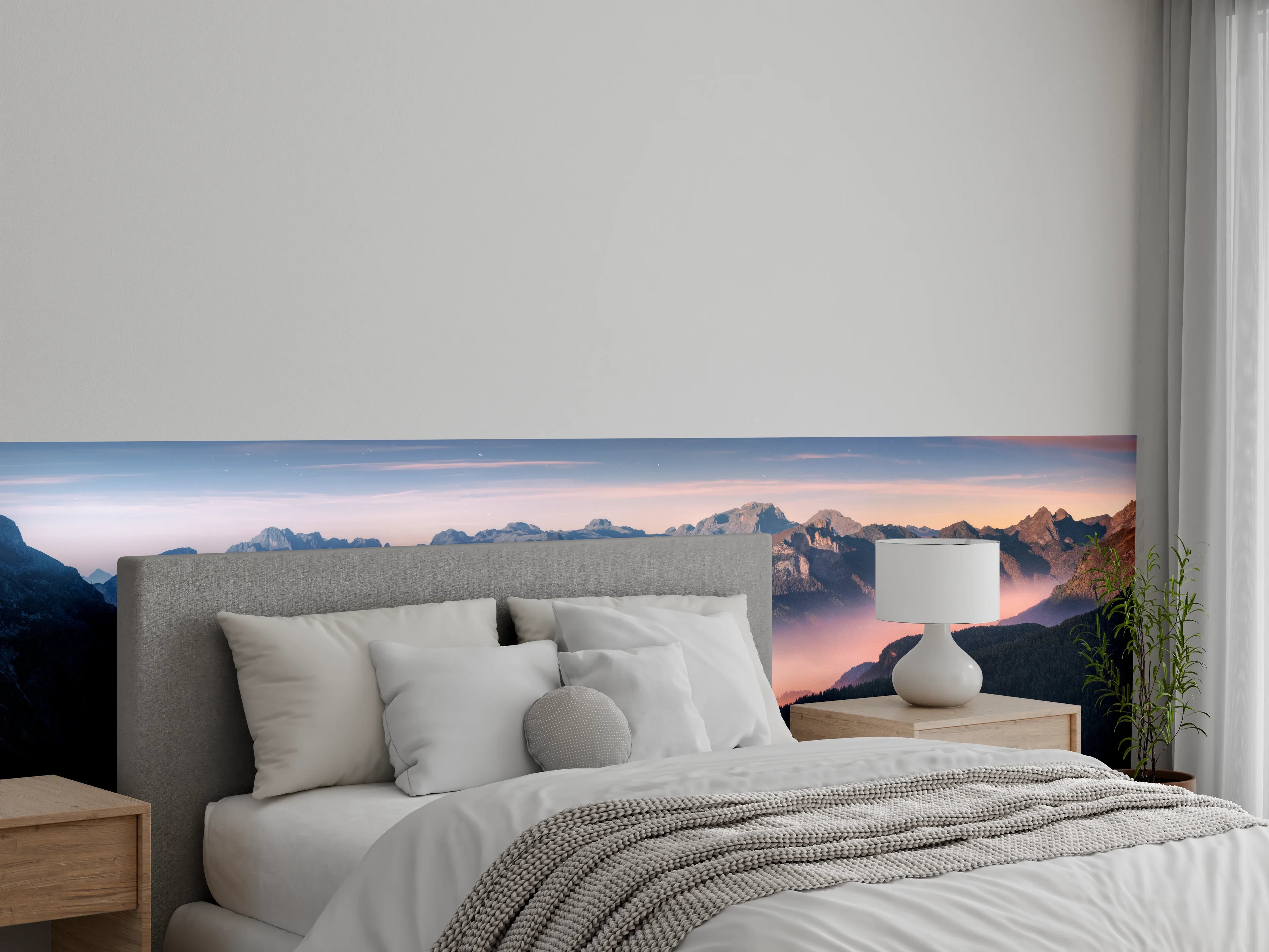 Wandverkleidung Schlafzimmer - Magische Berglandschaft bei Sonnenaufgang