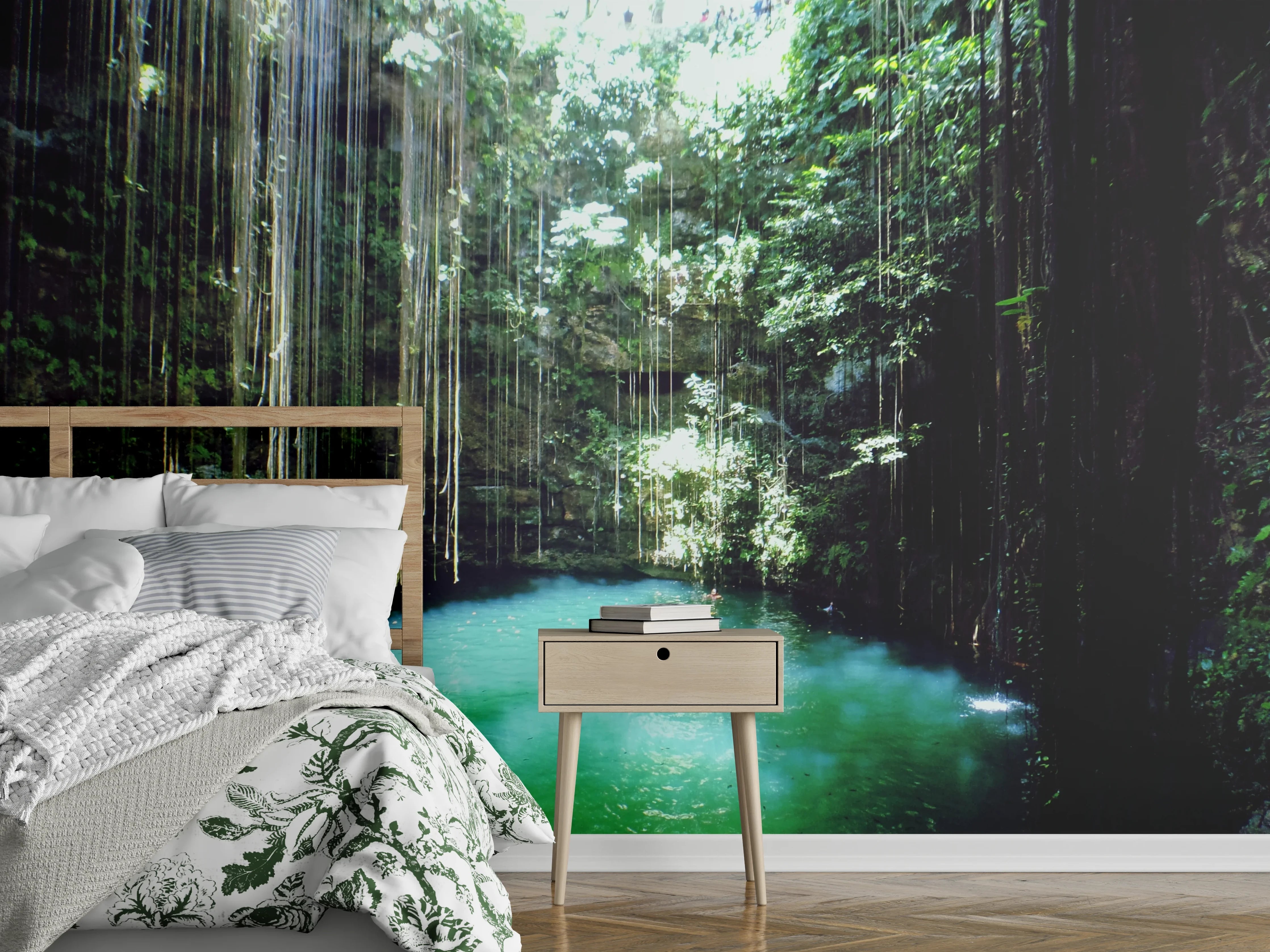 Wandverkleidung Schlafzimmer - Magische Dschungel-Lagune Fotomotiv