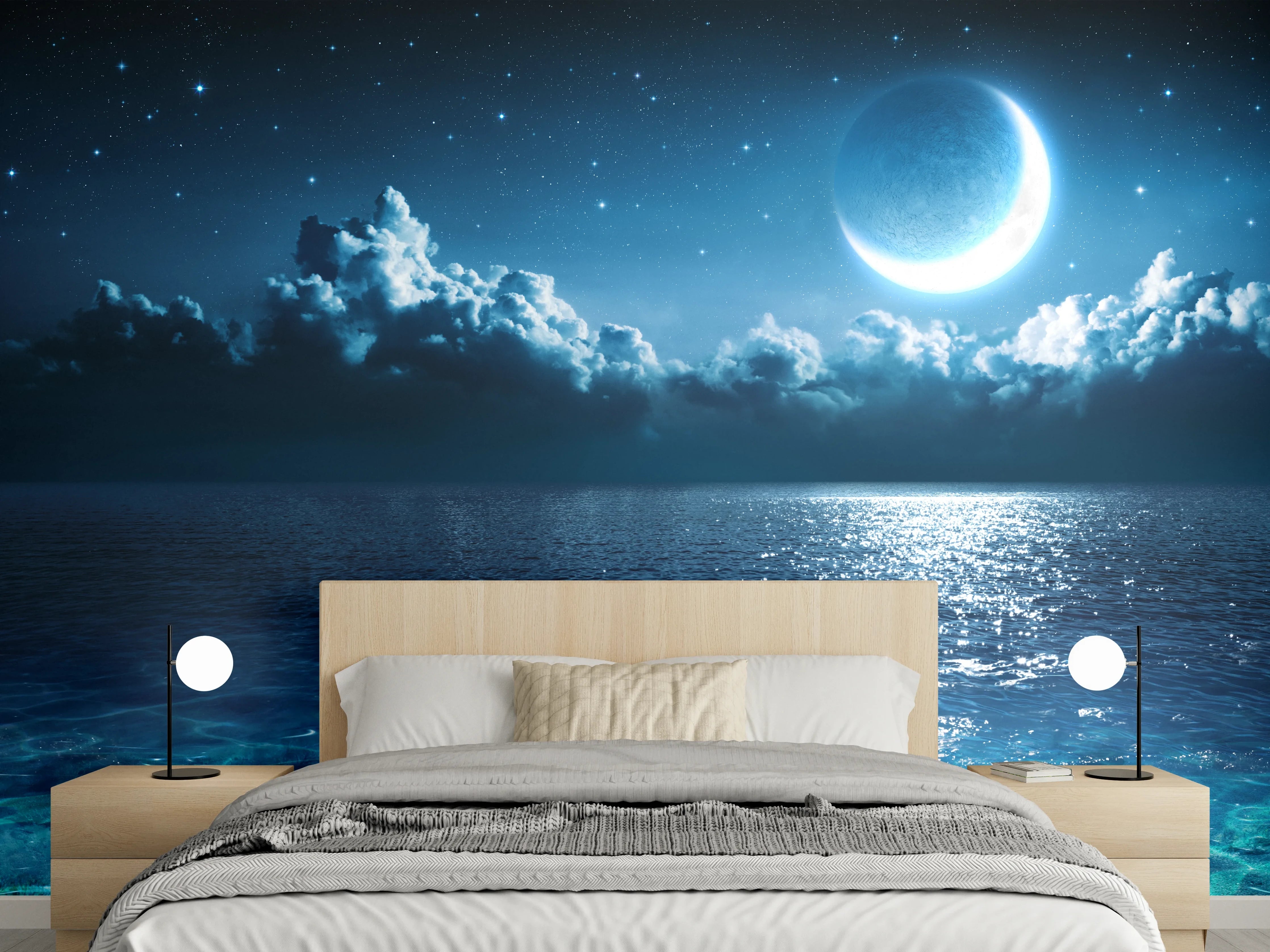 Wandverkleidung Schlafzimmer - Magische Nacht am Ozean
