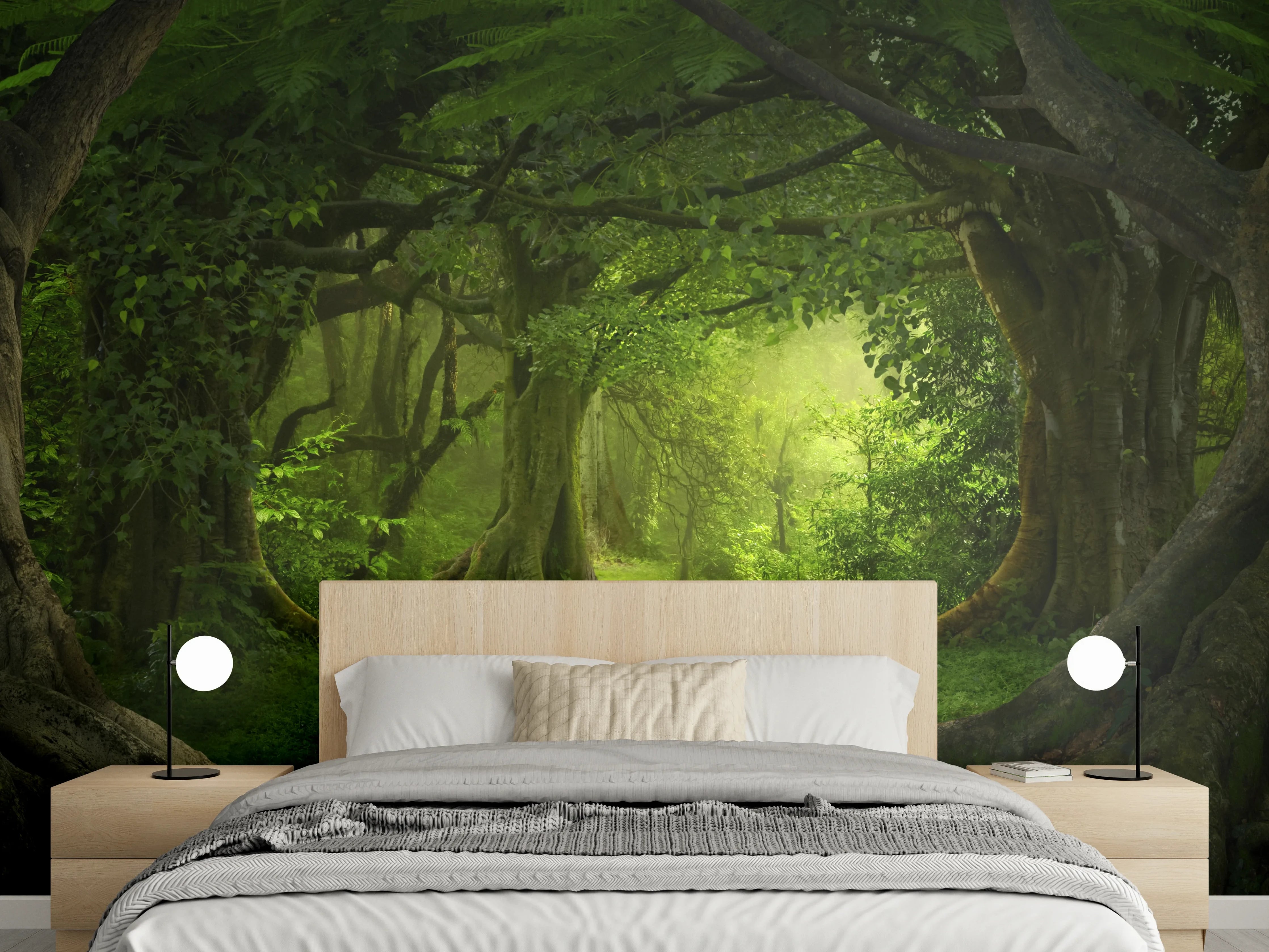 Wandverkleidung Schlafzimmer - Magischer Dschungel Wald Grünes Naturmotiv