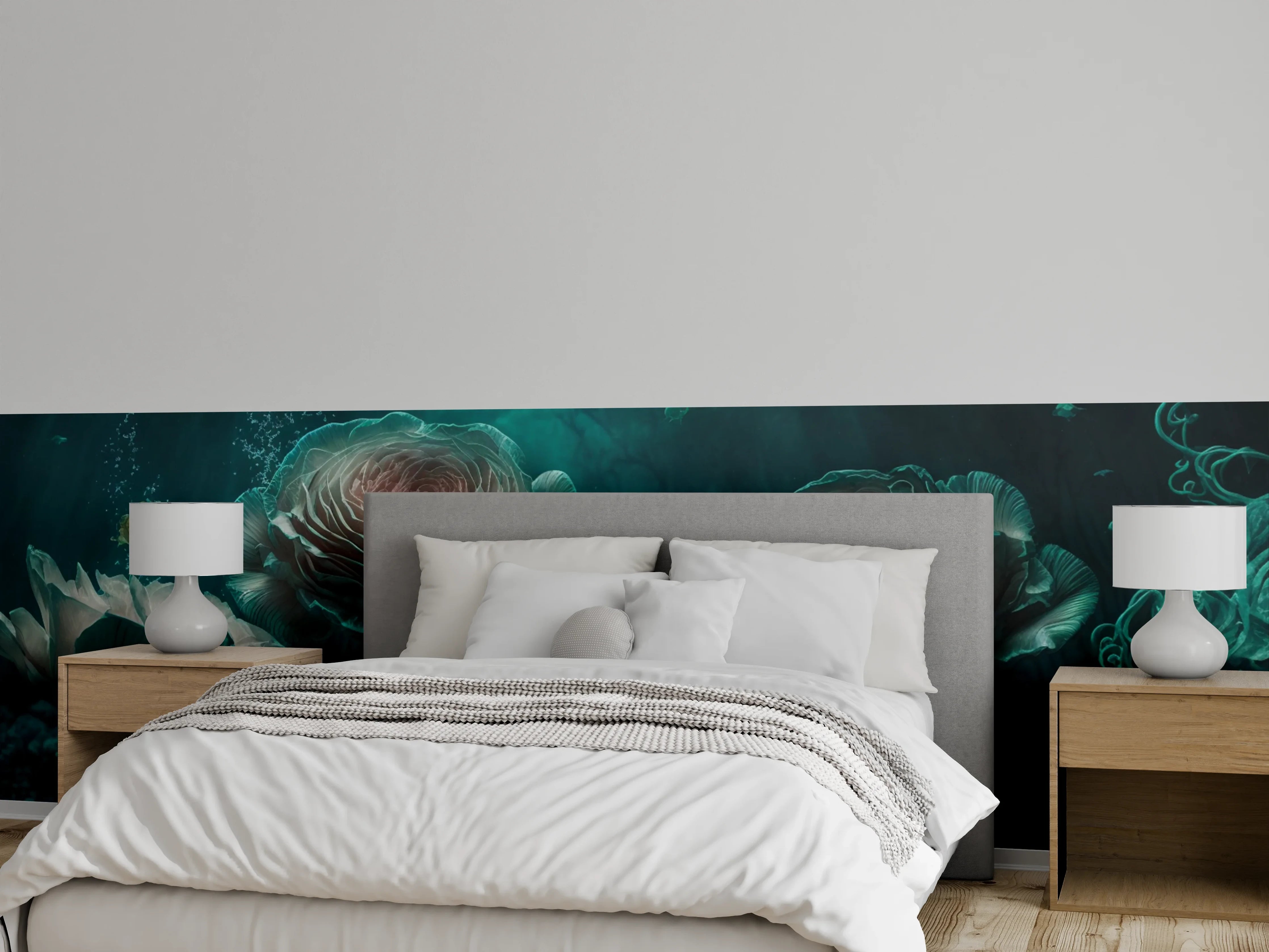 Wandverkleidung Schlafzimmer - Magischer Ozean: Fantastische Unterwasserrosen