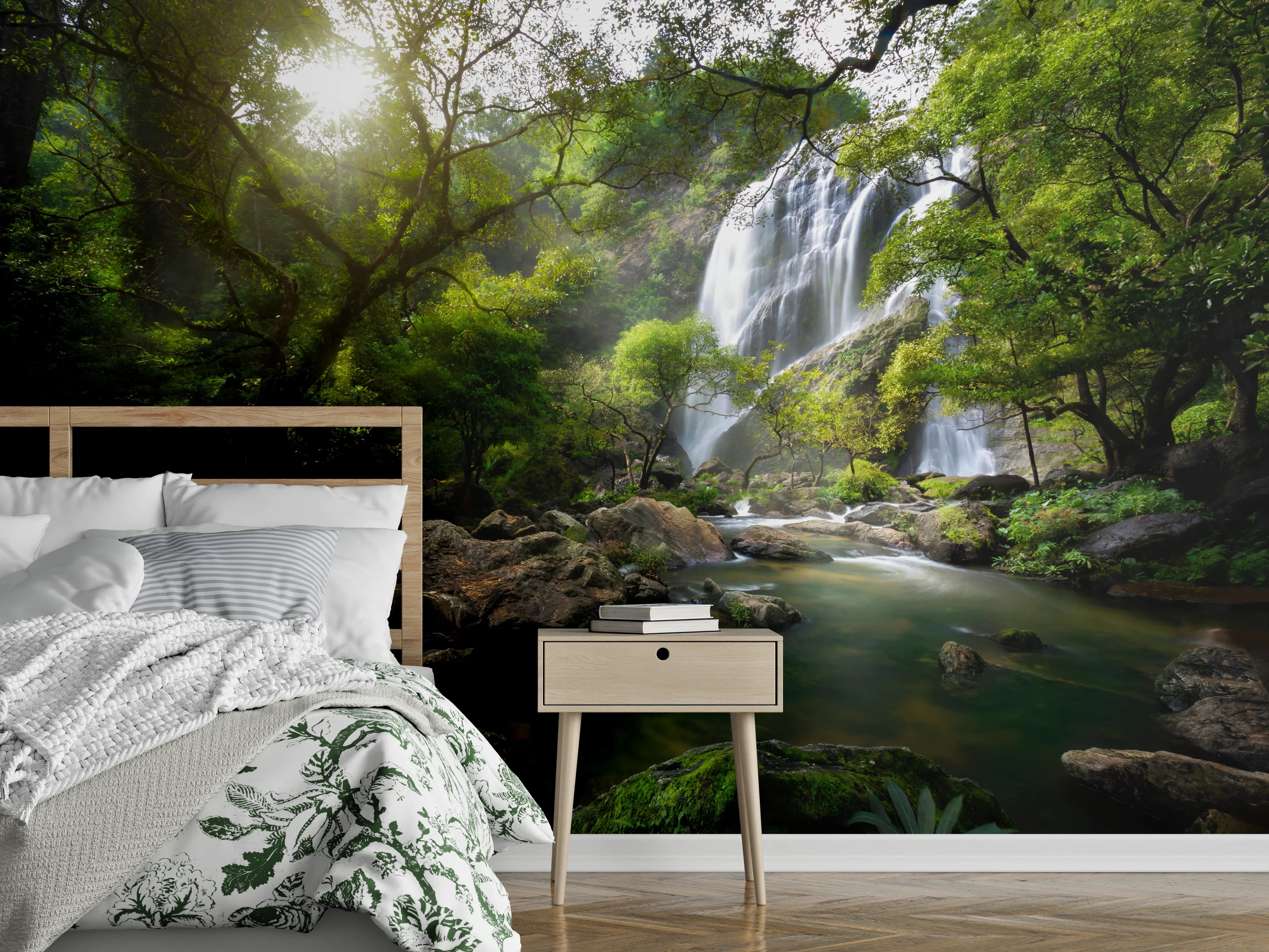 Wandverkleidung Schlafzimmer - Magischer Wasserfall Naturidylle