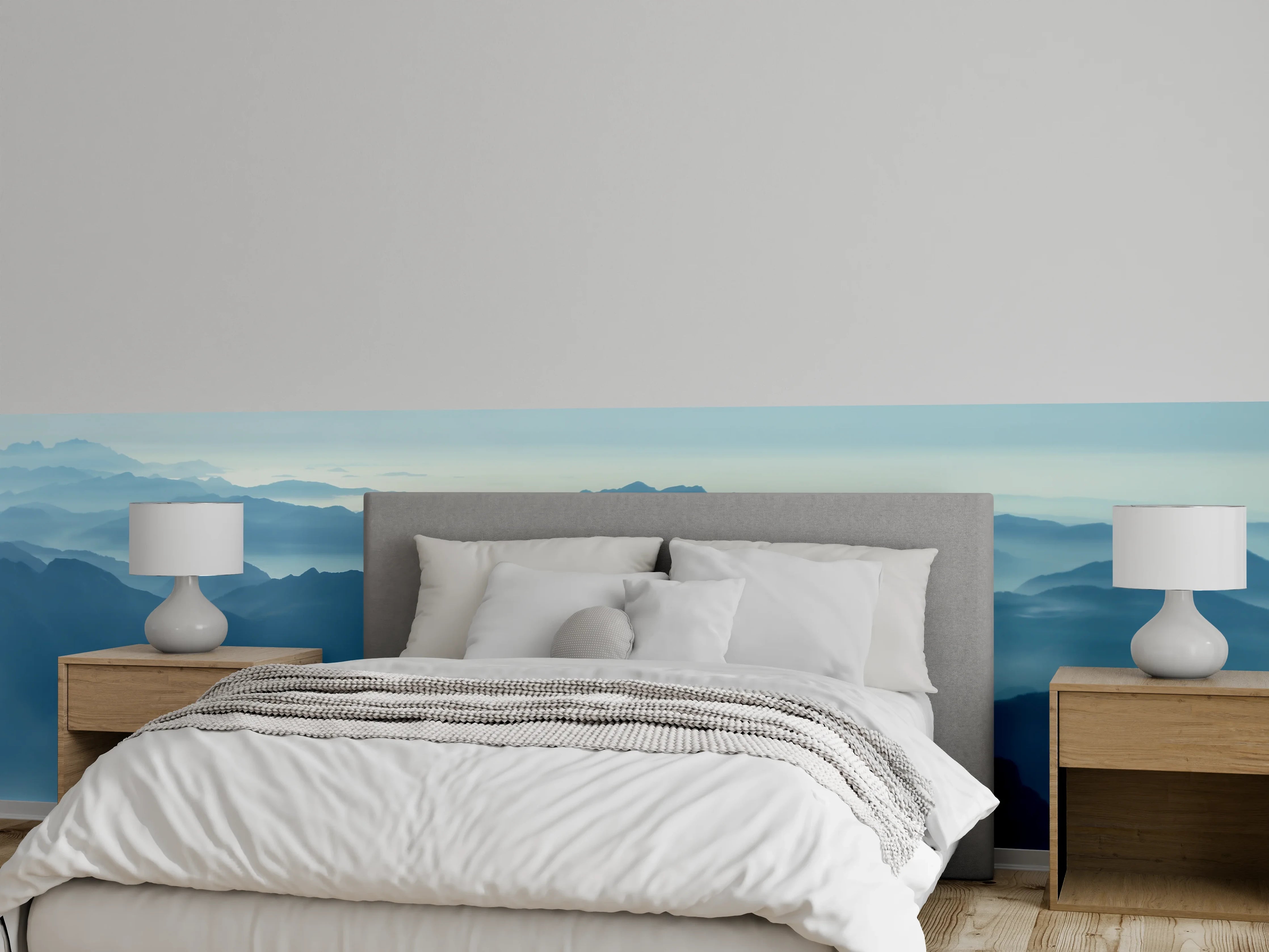 Wandverkleidung Schlafzimmer - Majestätische Berge im Morgennebel
