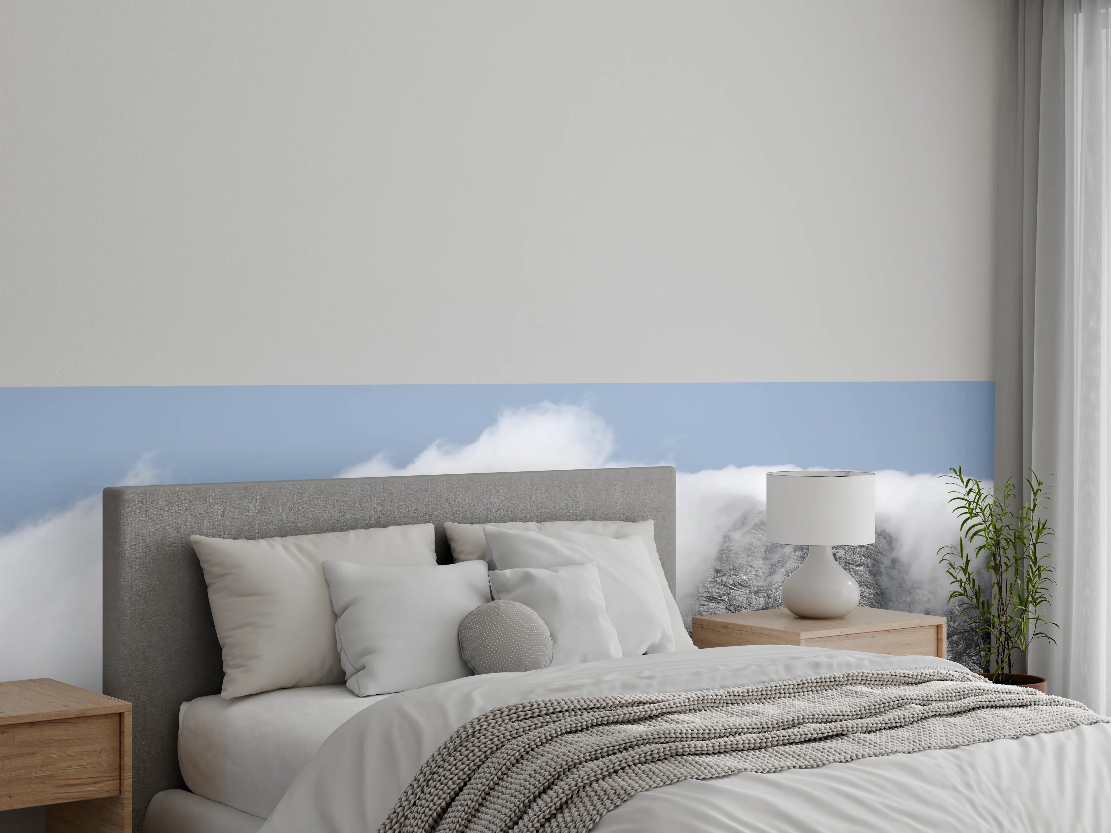 Wandverkleidung Schlafzimmer - Majestätische Berge mit Wolkenhaube