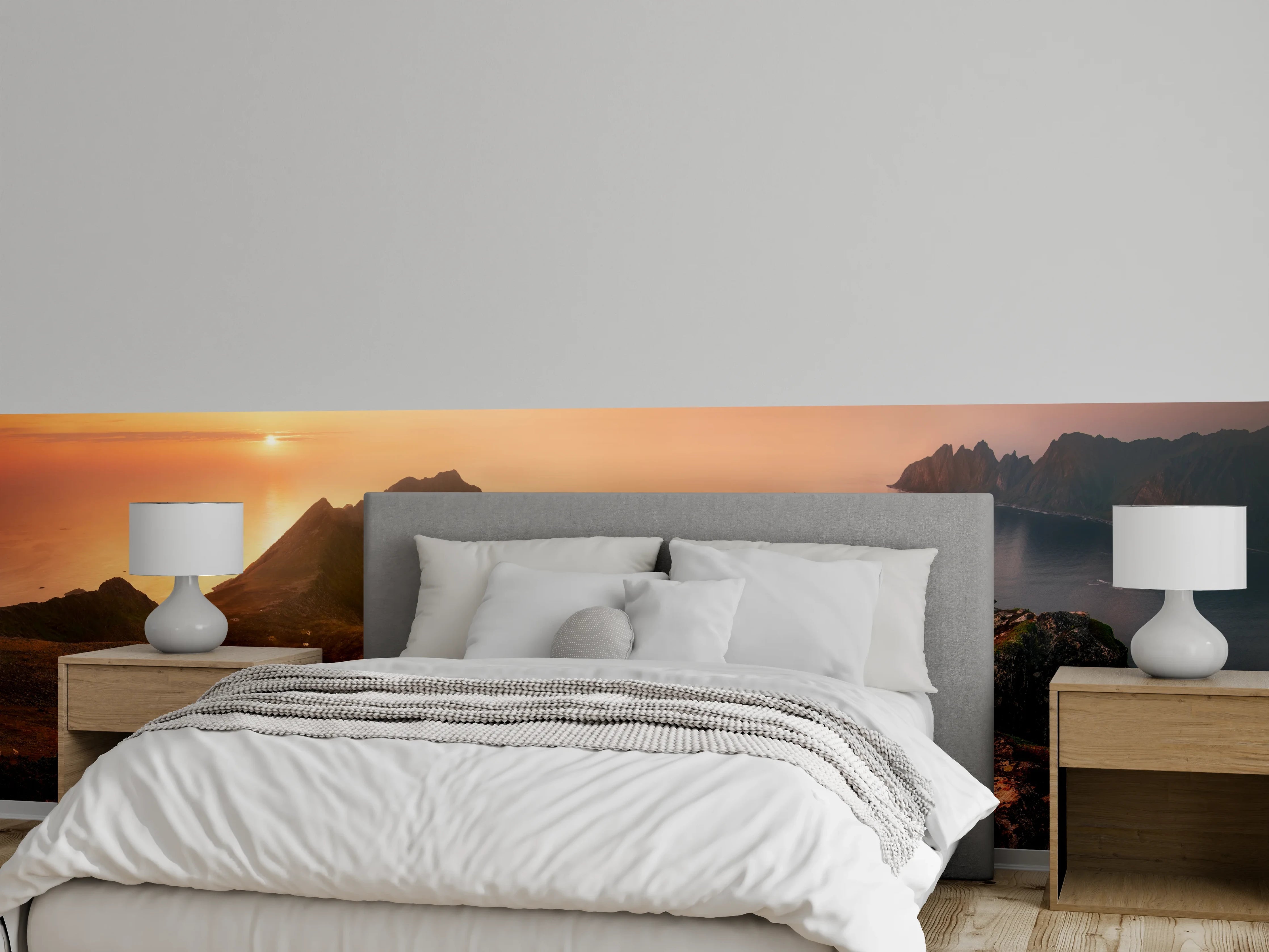 Wandverkleidung Schlafzimmer - Majestätische Berglandschaft bei Sonnenuntergang