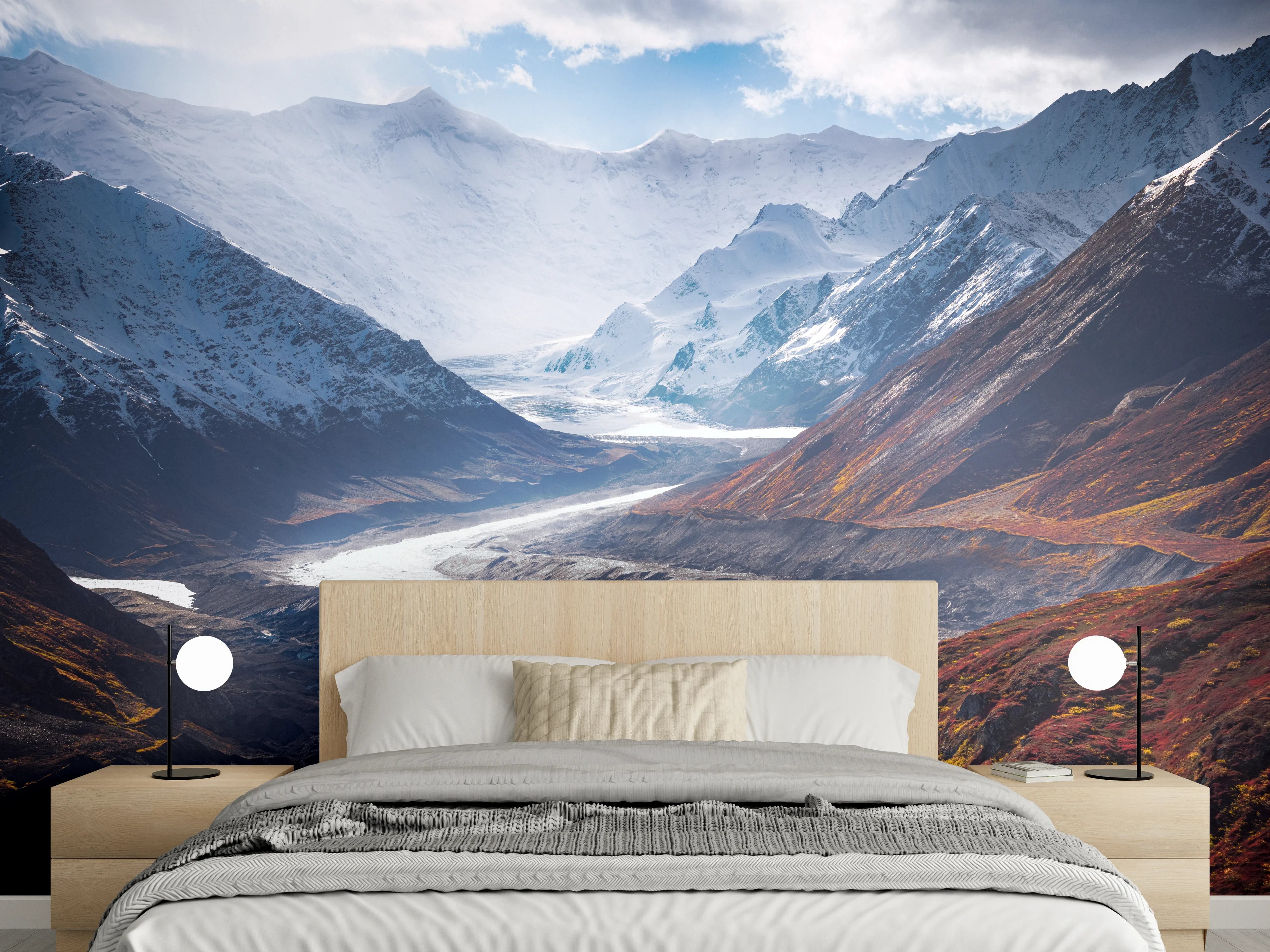 Wandverkleidung Schlafzimmer - Majestätische Berglandschaft im Herbstglanz