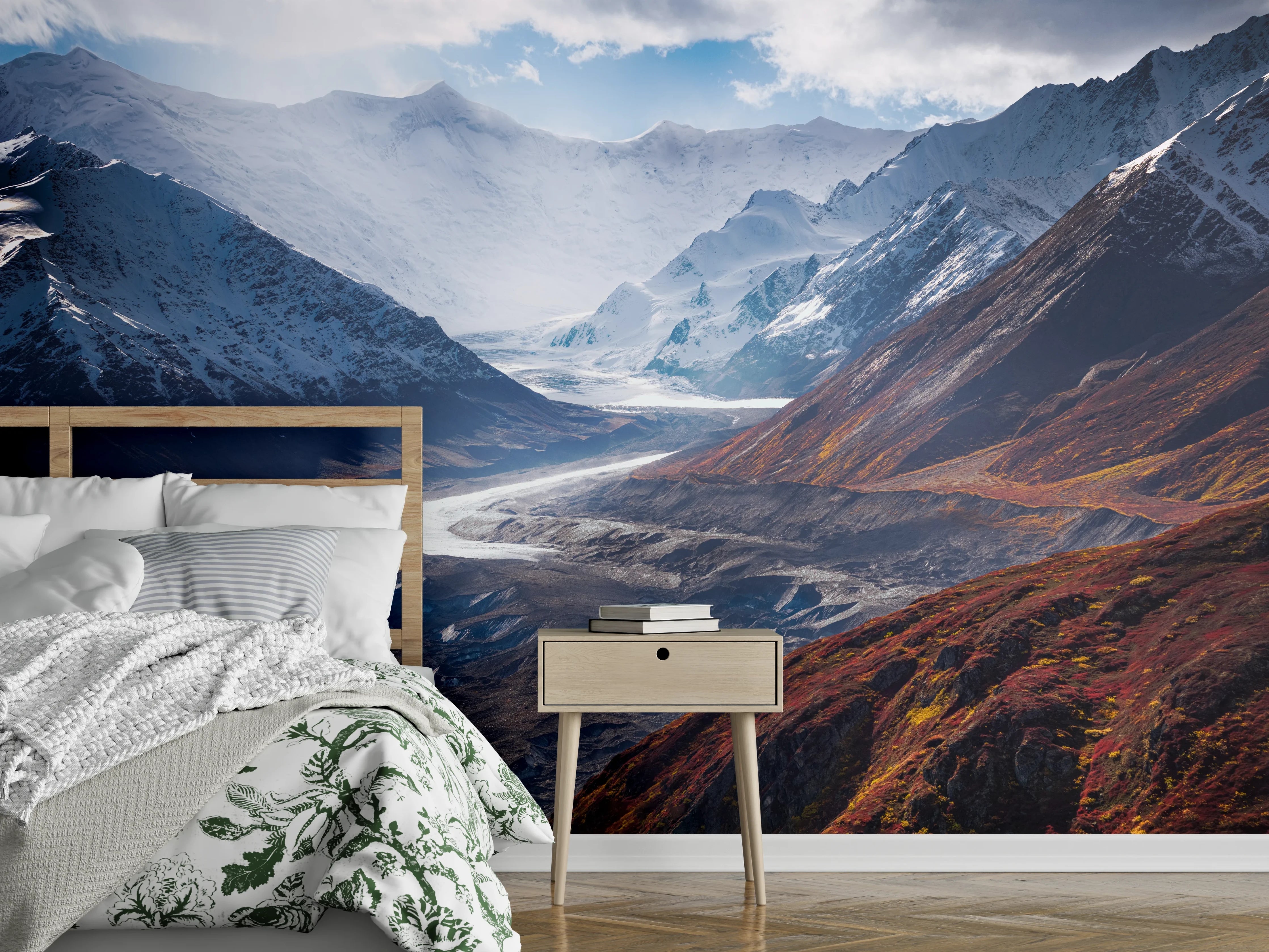 Wandverkleidung Schlafzimmer - Majestätische Berglandschaft im Herbstglanz