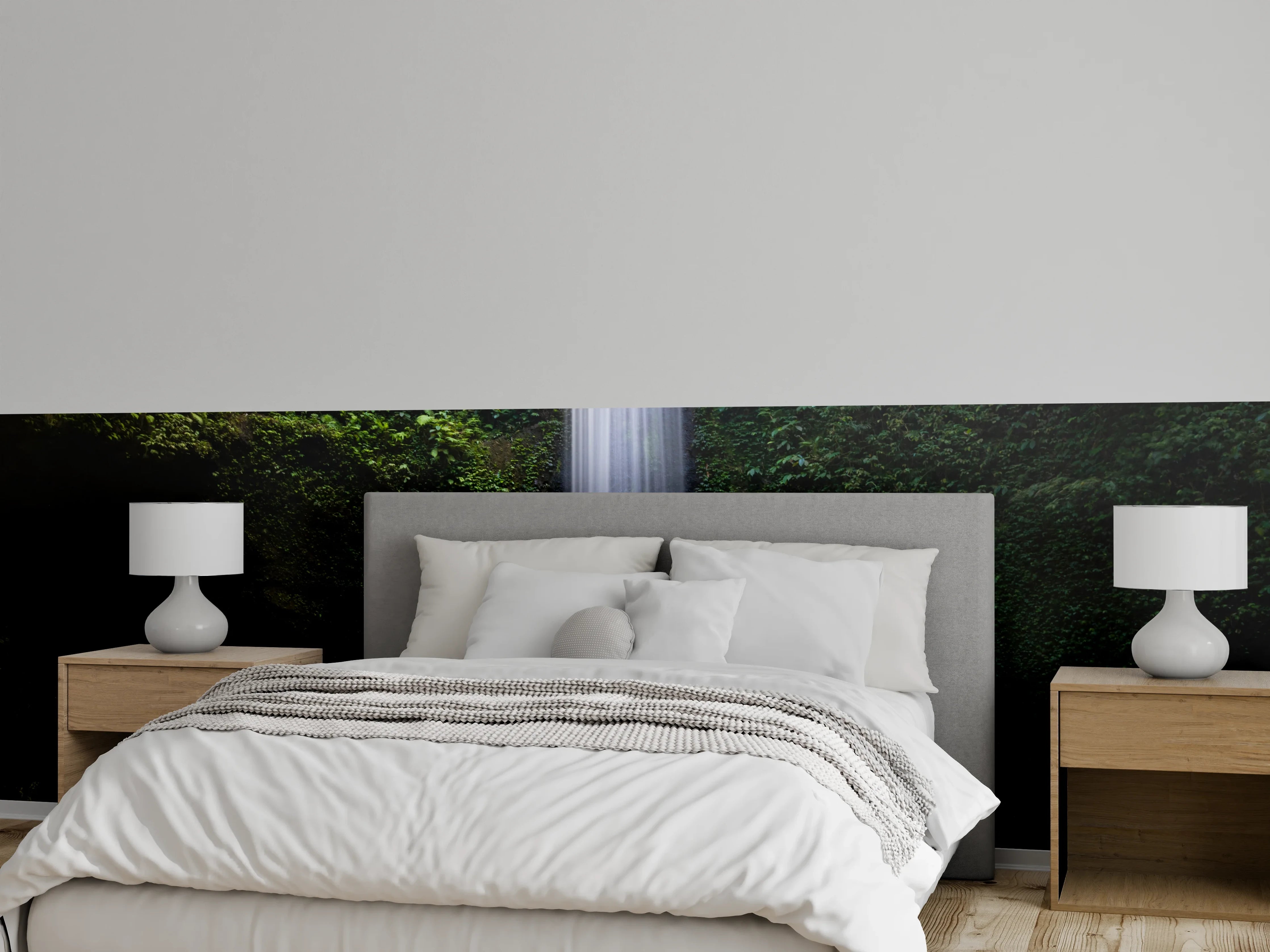 Wandverkleidung Schlafzimmer - Majestätischer Dschungel-Wasserfall Wandbild