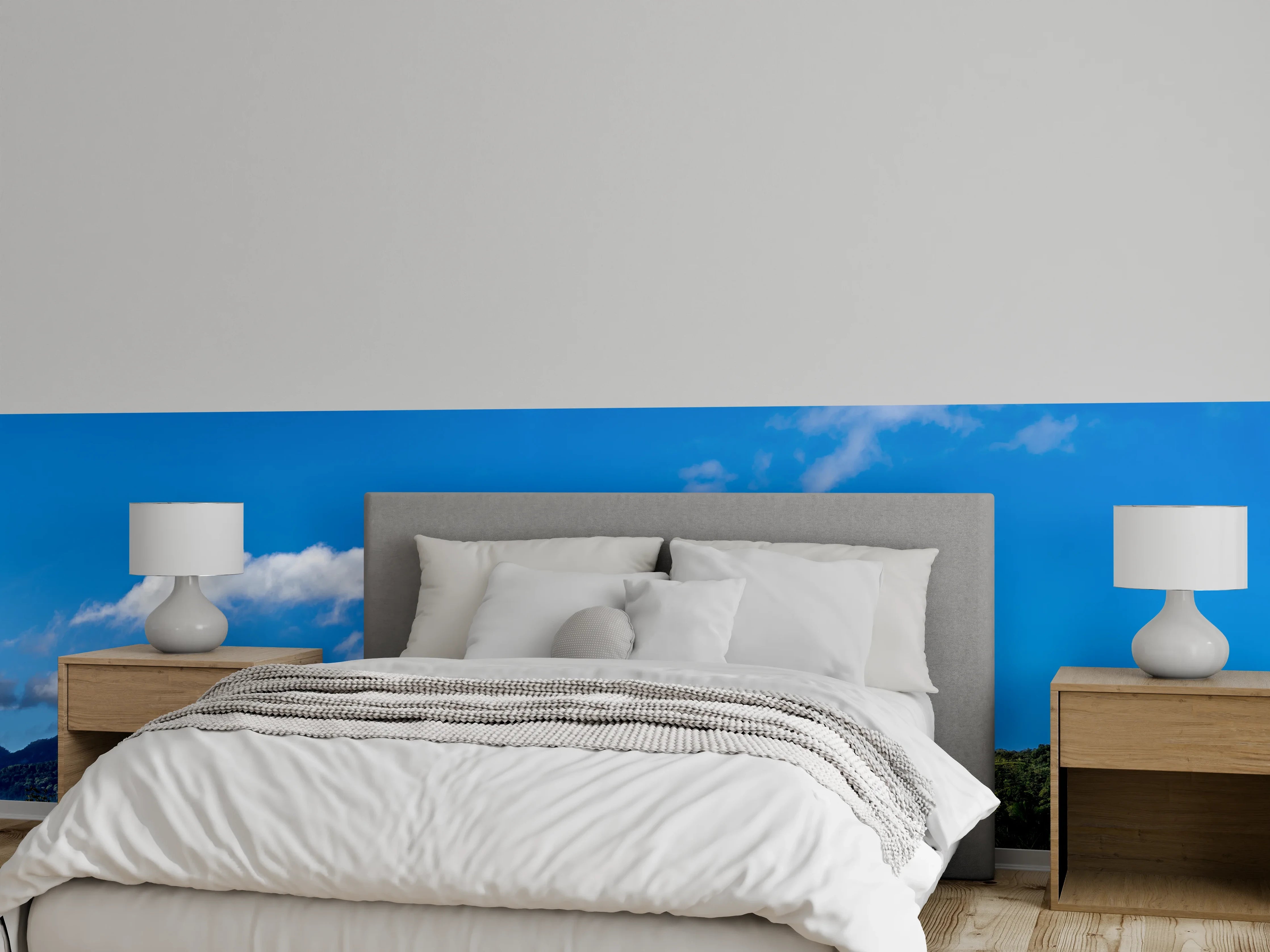 Wandverkleidung Schlafzimmer - Majestätischer Vulkan unter blauem Himmel