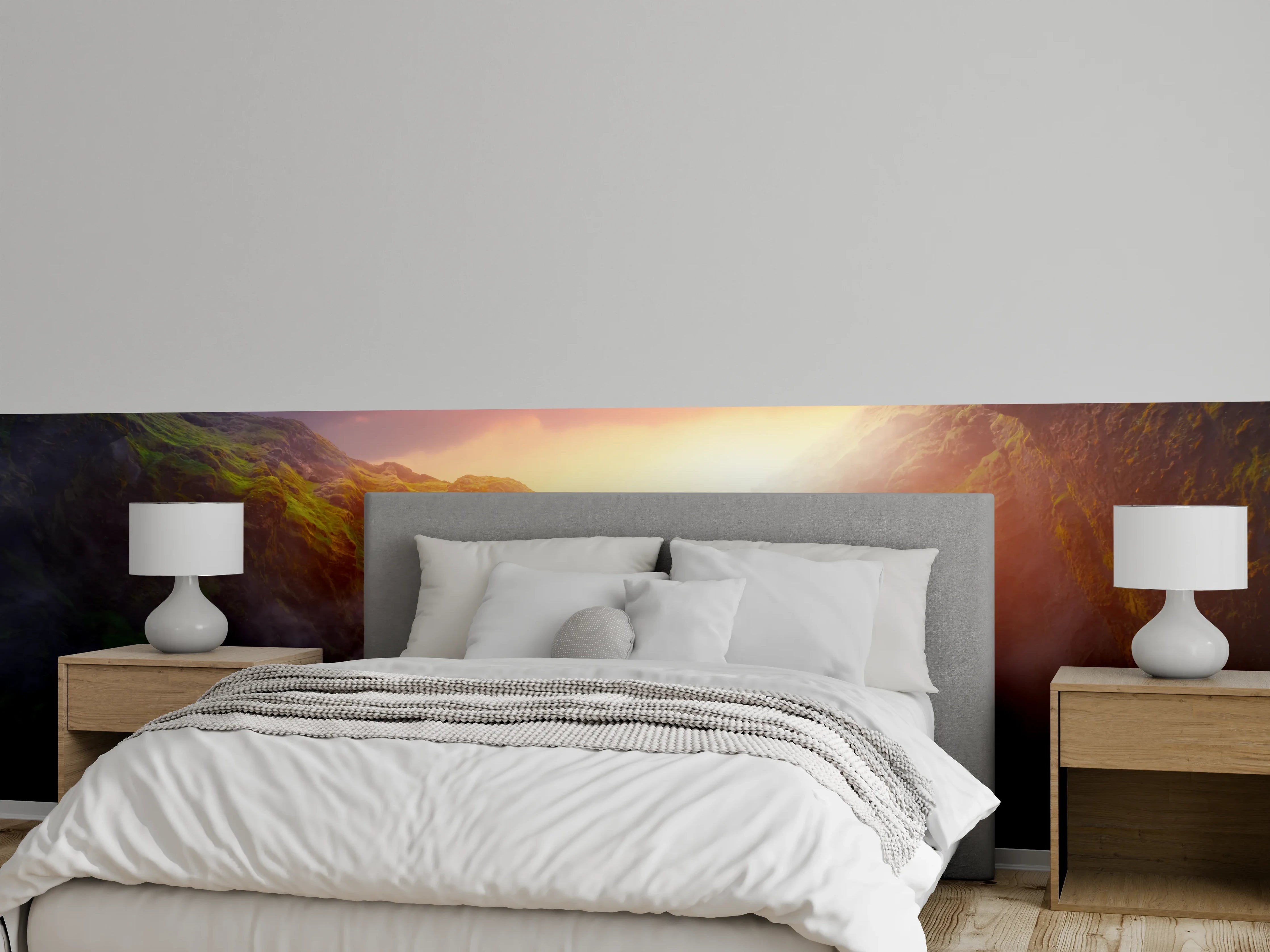 Wandverkleidung Schlafzimmer - Majestätischer Wasserfall Sonnenuntergang