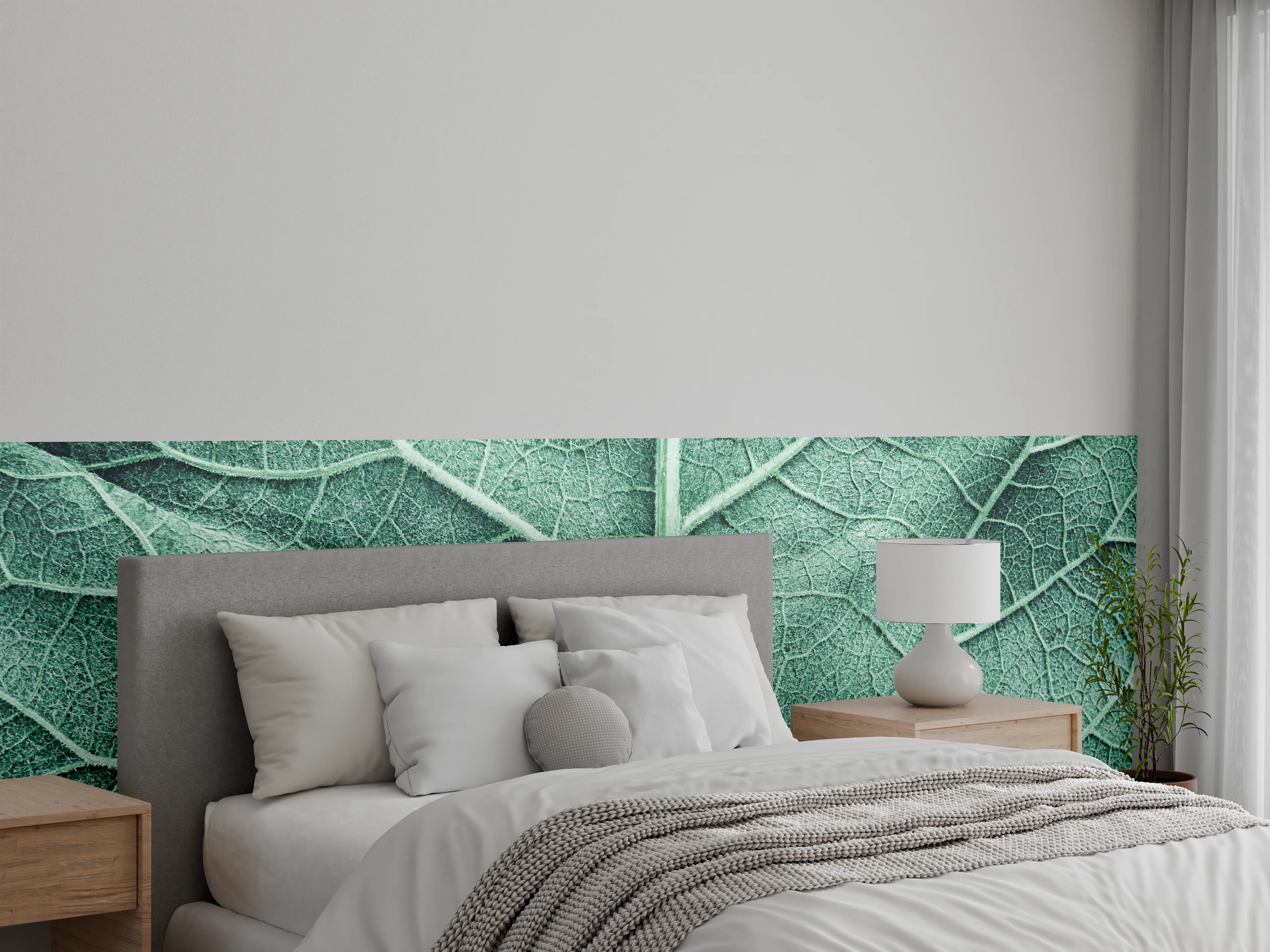 Wandverkleidung Schlafzimmer - Makroaufnahme Blattstruktur in sanftem Grün