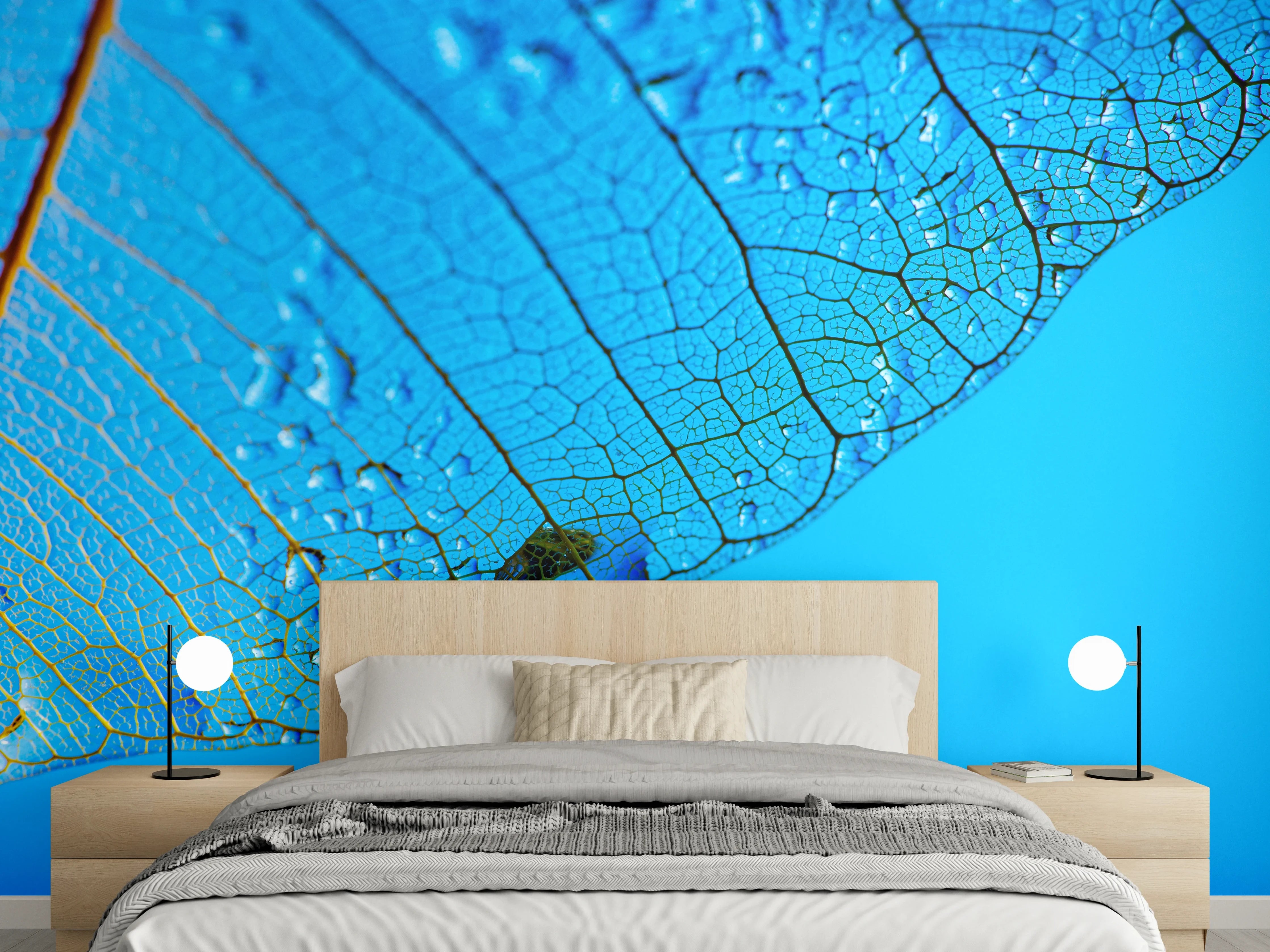 Wandverkleidung Schlafzimmer - Makroaufnahme eines blauen Blattes