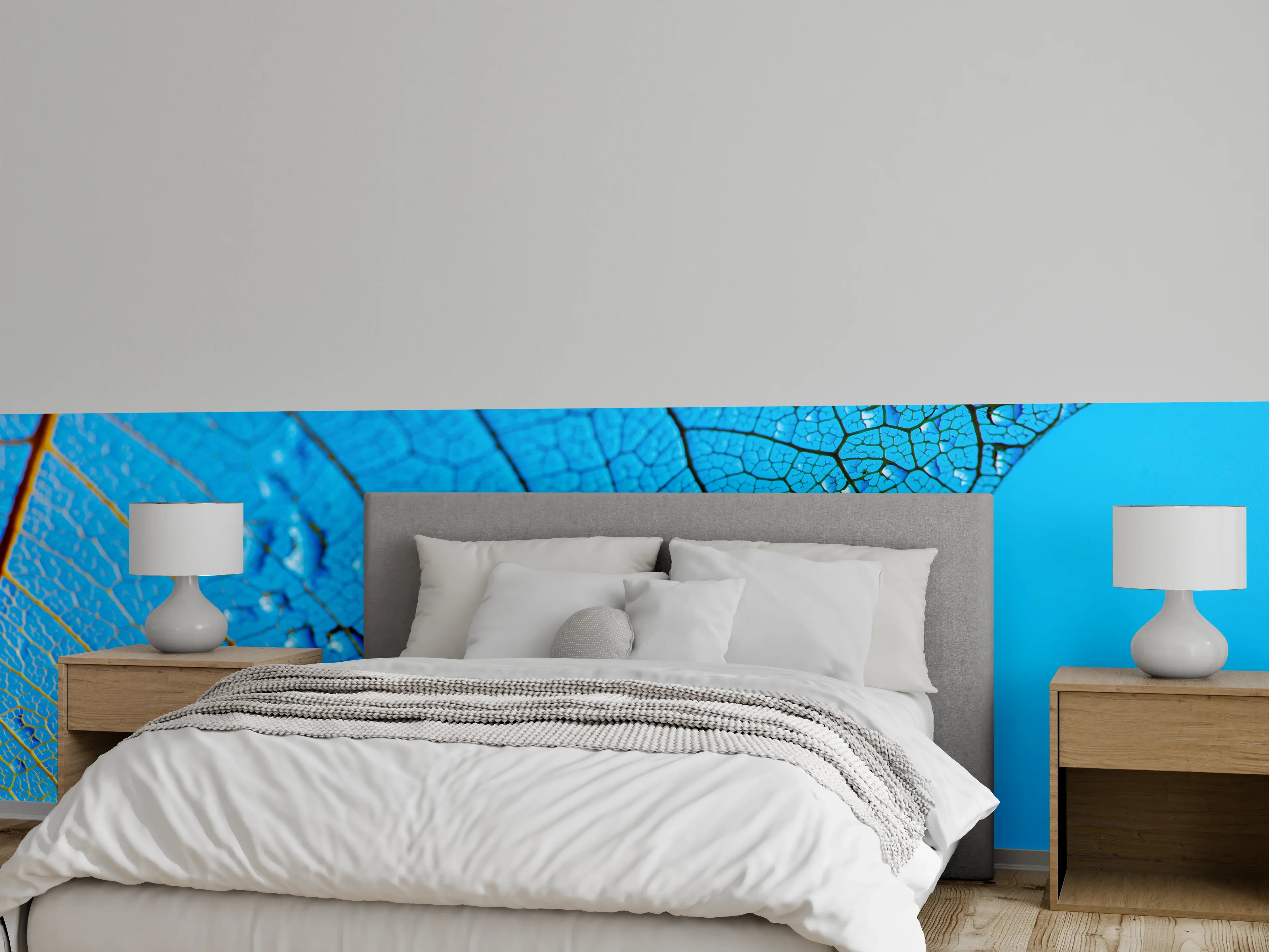 Wandverkleidung Schlafzimmer - Makroaufnahme eines blauen Blattes