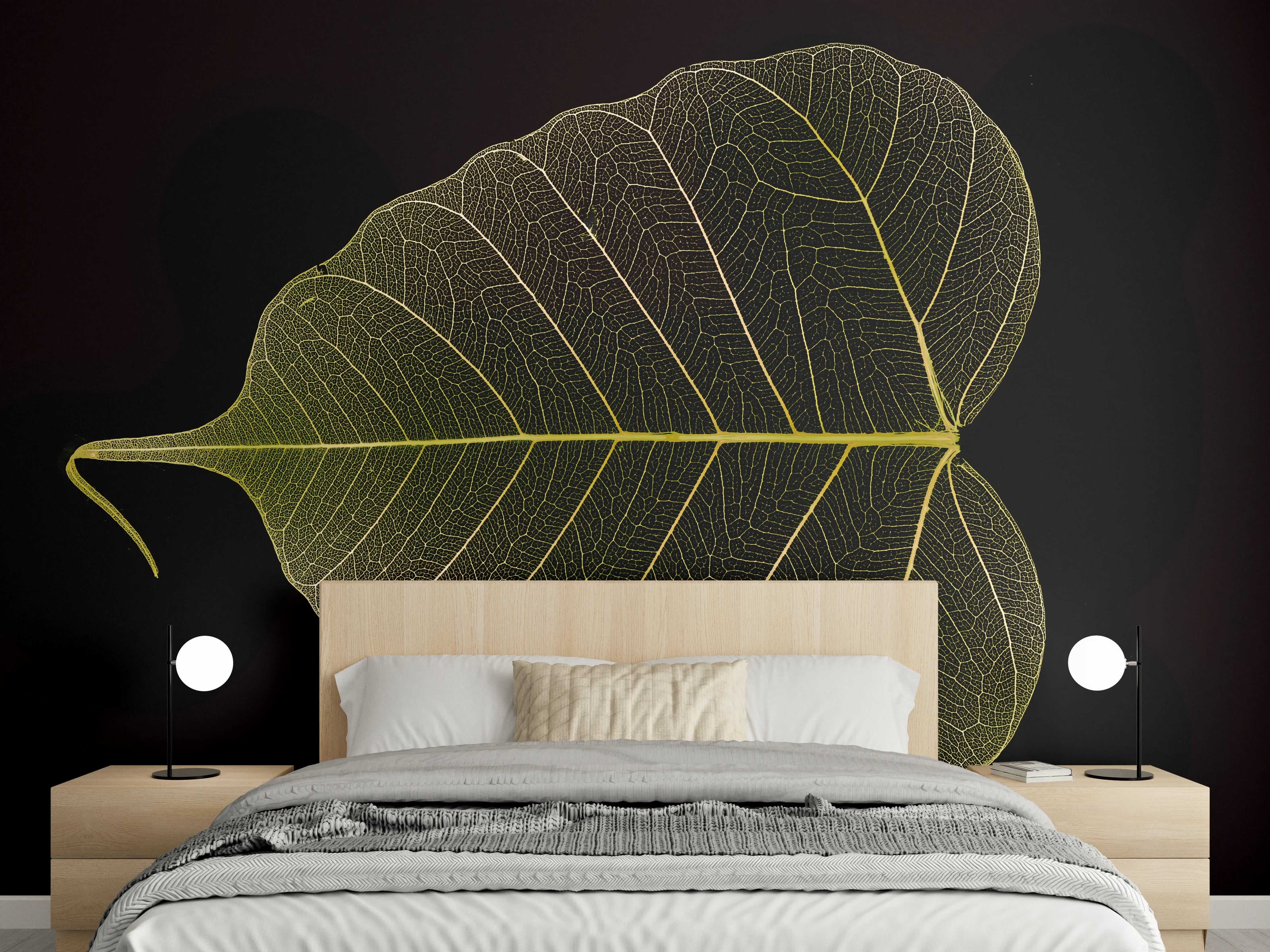 Wandverkleidung Schlafzimmer - Makrofotografie Blattstruktur Gelb