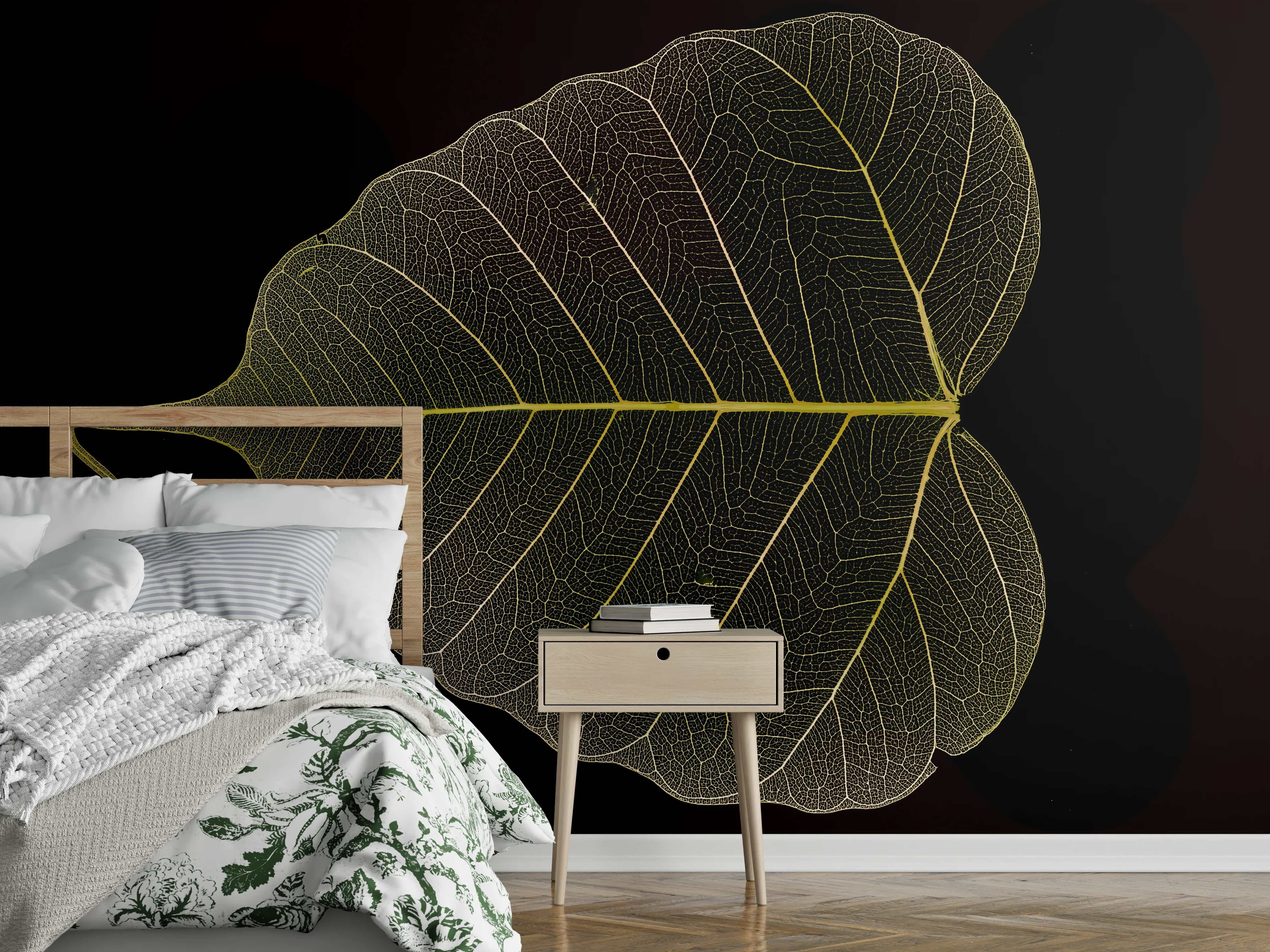 Wandverkleidung Schlafzimmer - Makrofotografie Blattstruktur Gelb