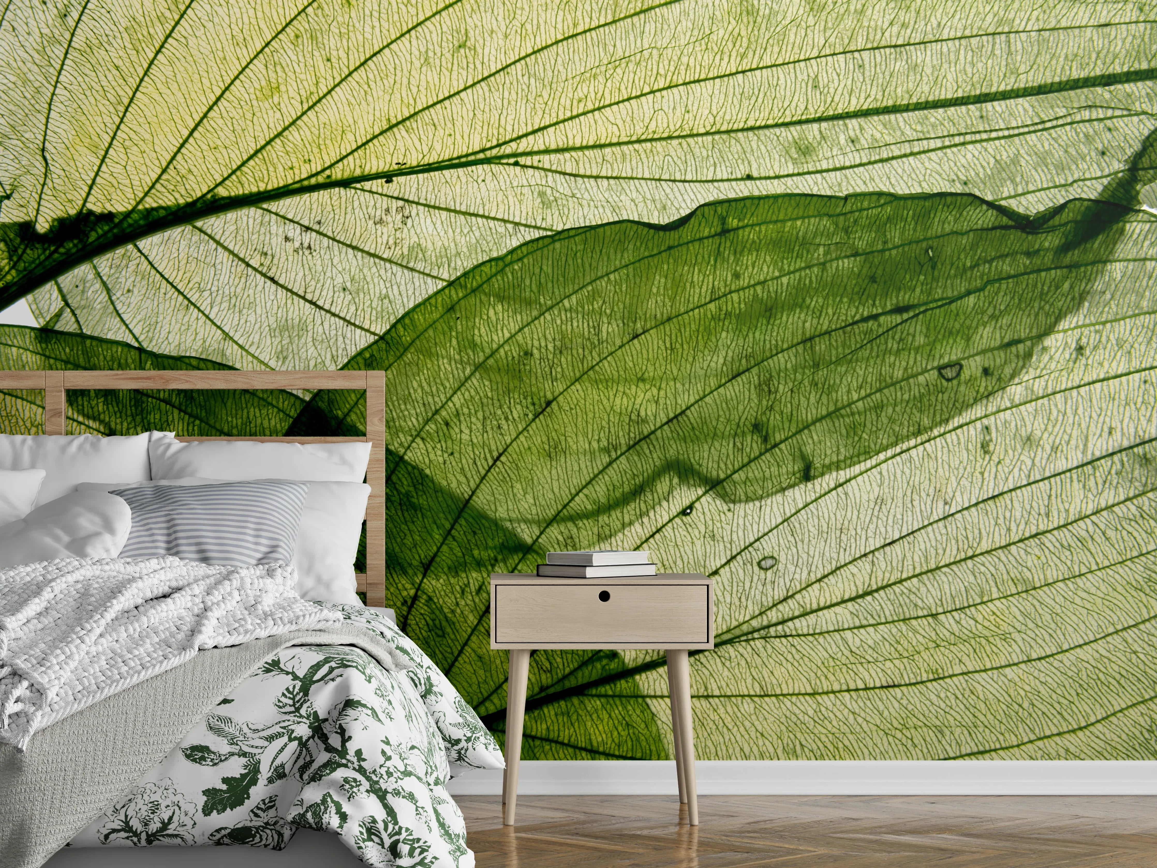 Wandverkleidung Schlafzimmer - Makrotextur von herbstlich getrockneten Blättern
