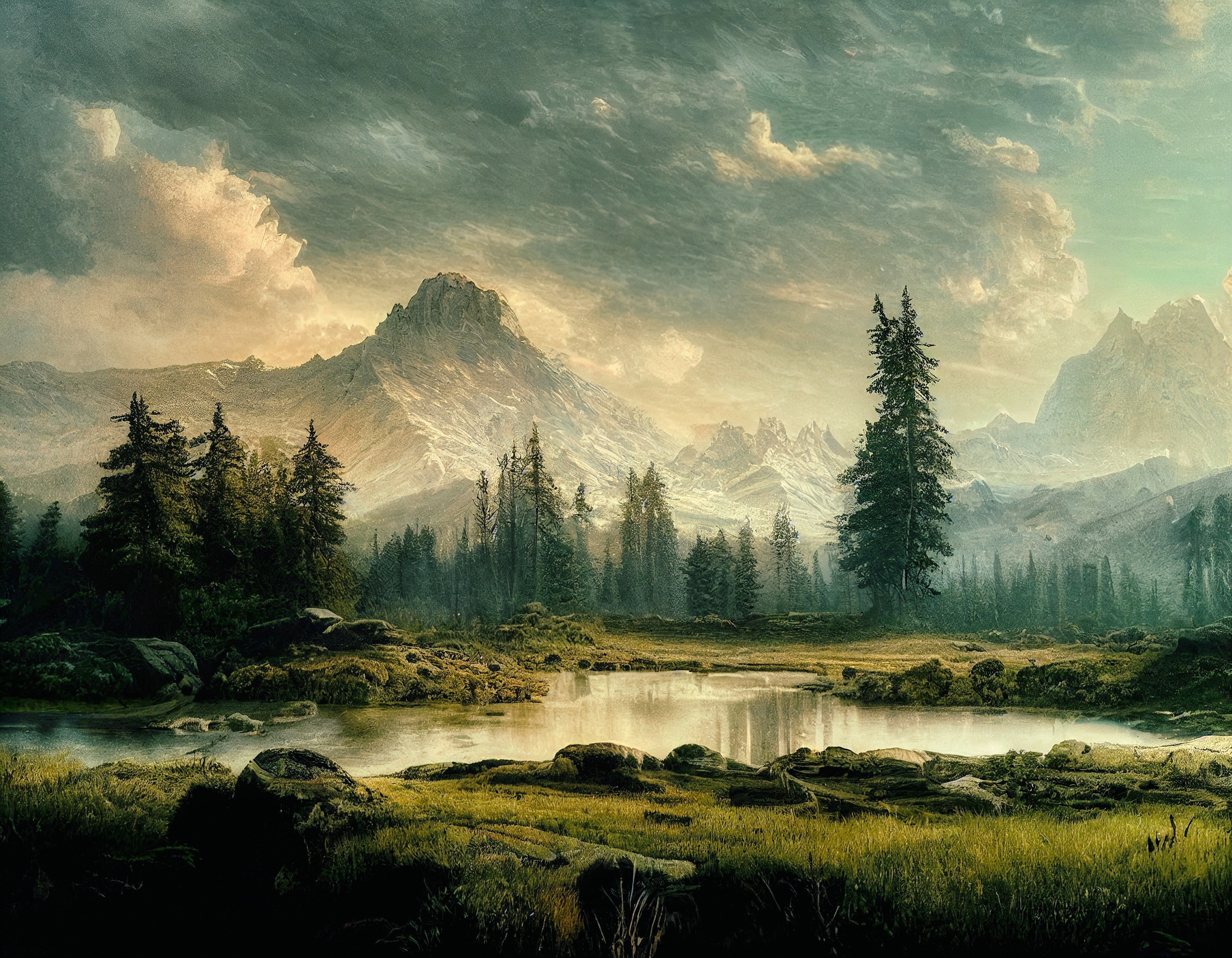 Wandverkleidung Schlafzimmer-Malerische Berglandschaft am Morgen
