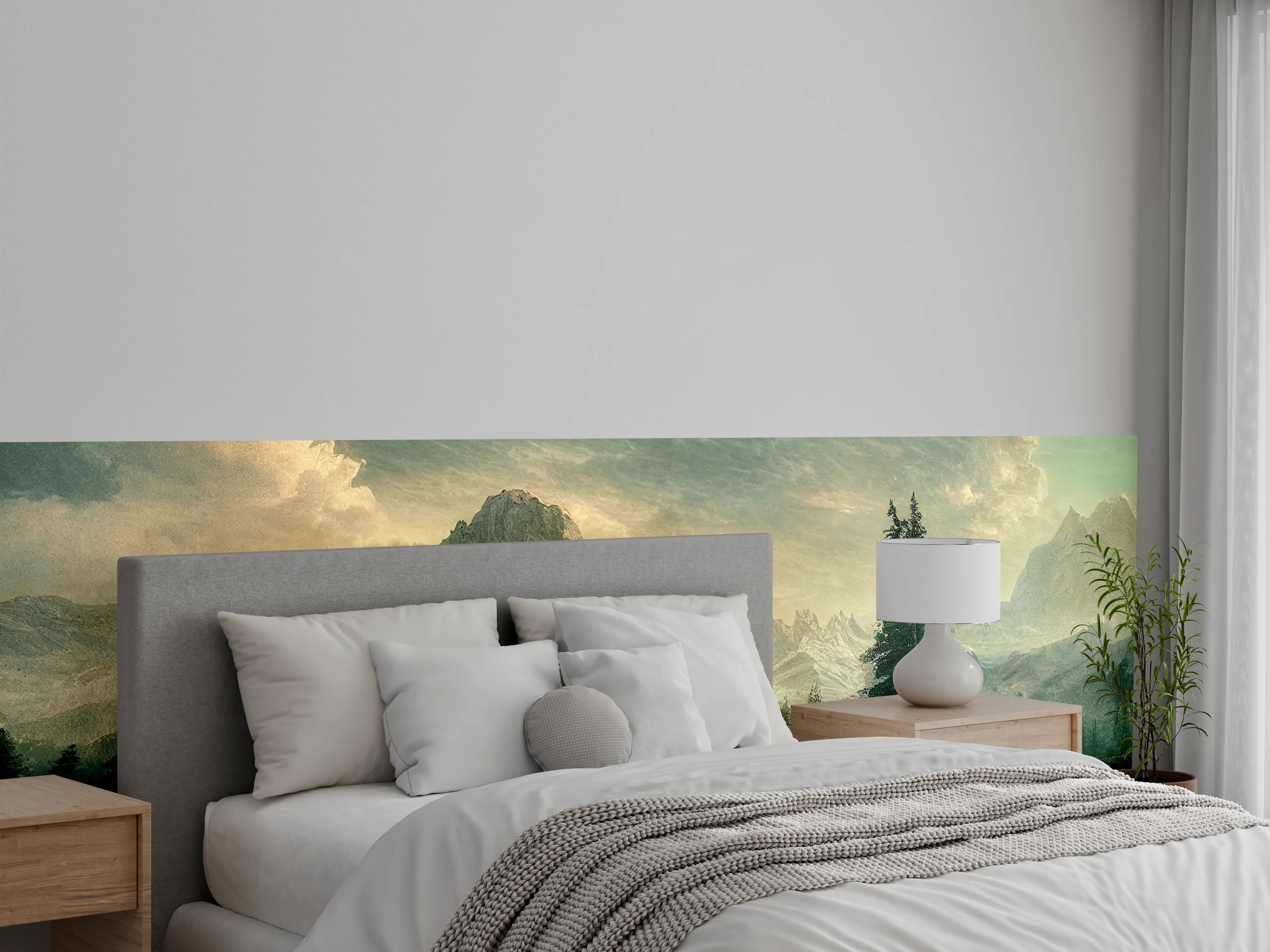 Wandverkleidung Schlafzimmer - Malerische Berglandschaft am Morgen