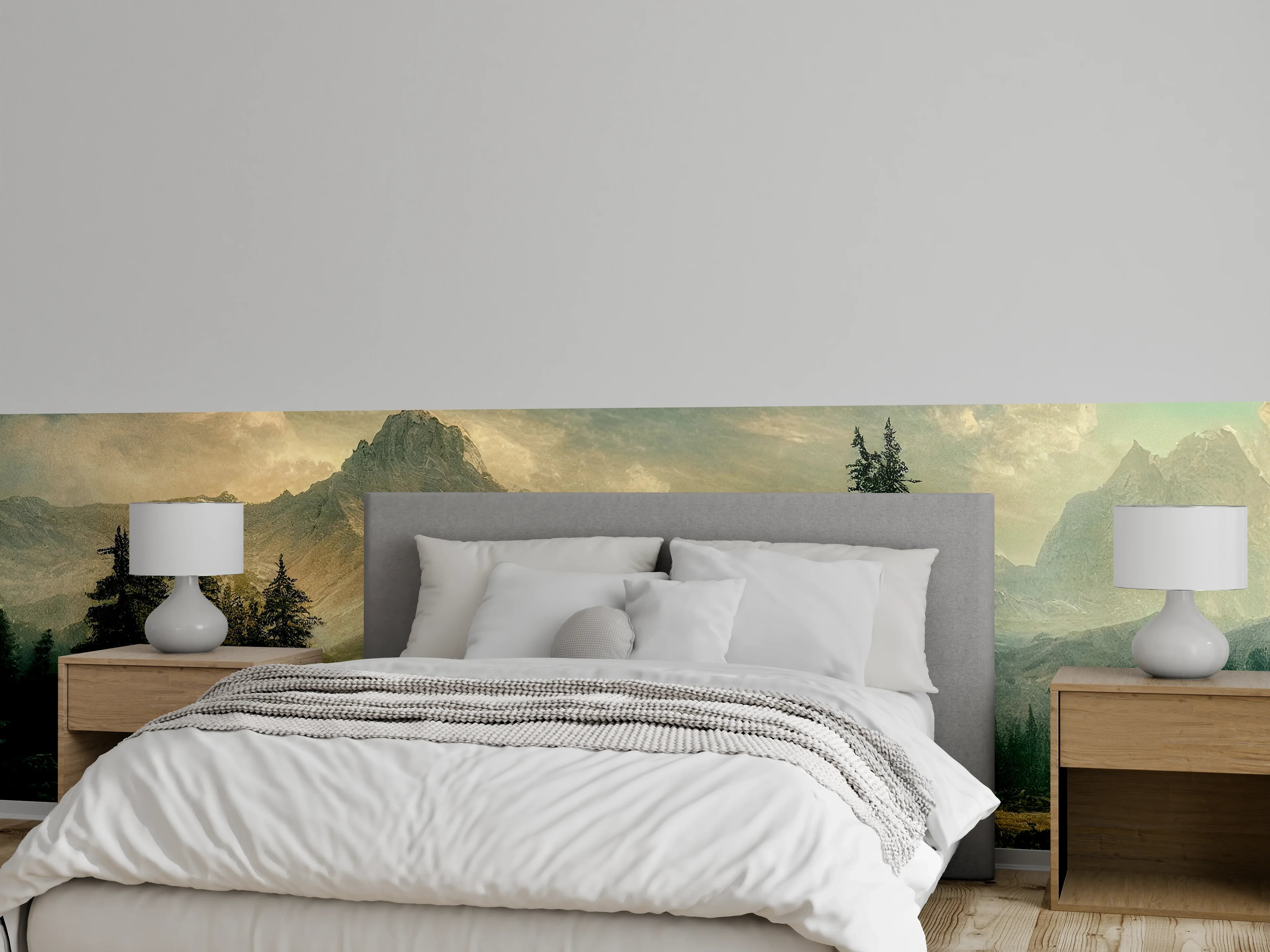 Wandverkleidung Schlafzimmer - Malerische Berglandschaft am Morgen