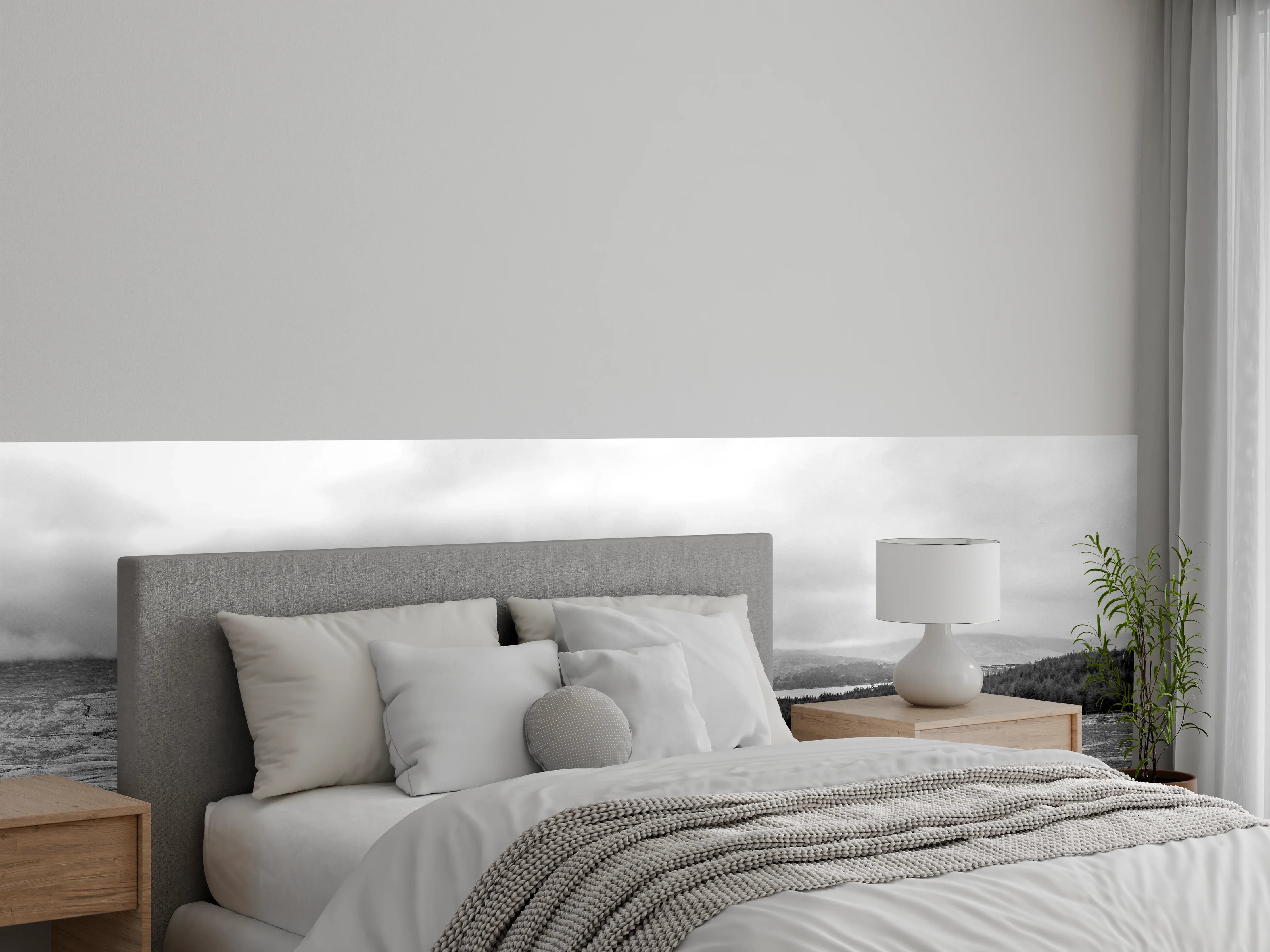 Wandverkleidung Schlafzimmer - Malerische Berglandschaft in Schwarzweiß