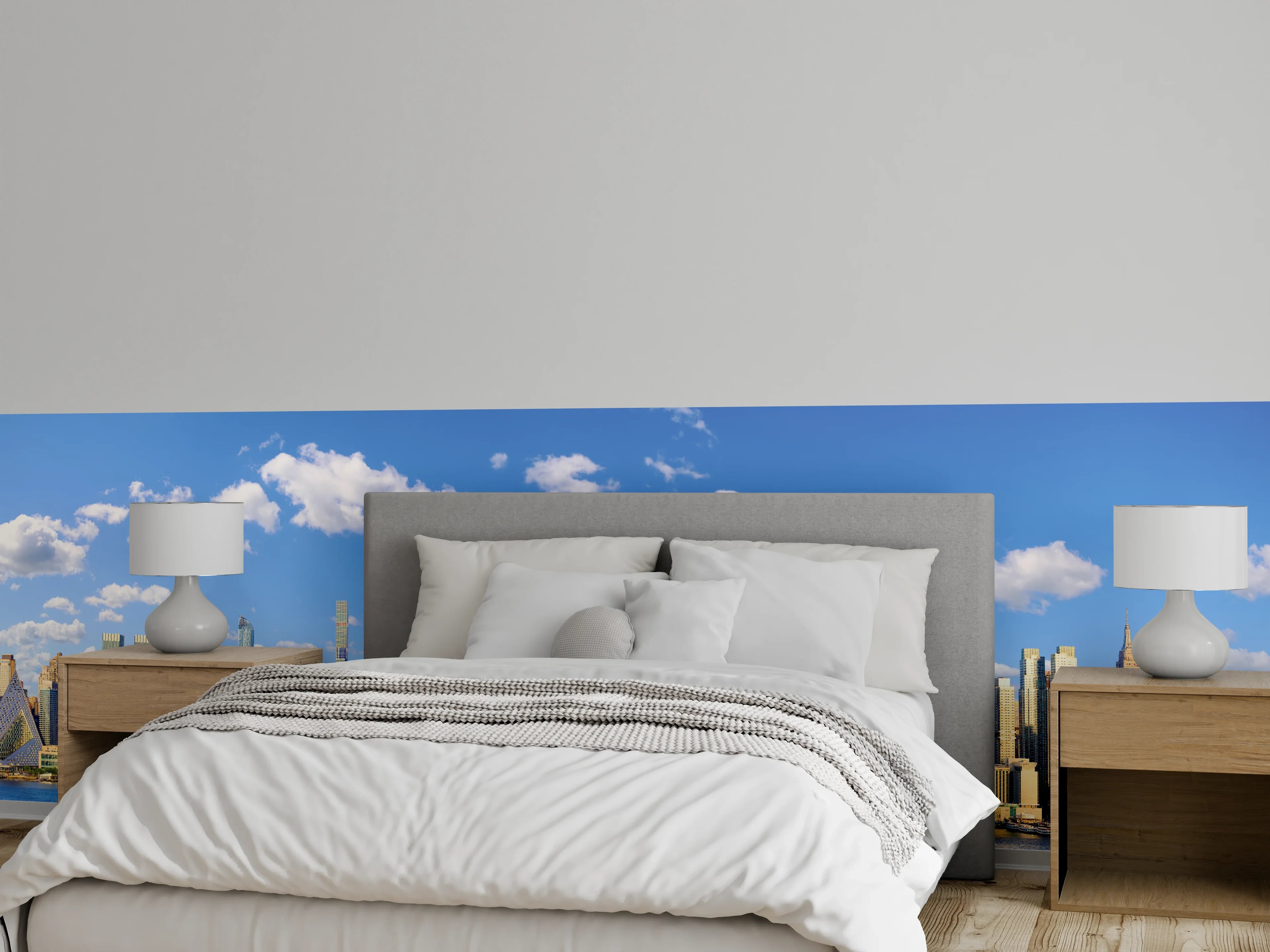 Wandverkleidung Schlafzimmer - Manhattan Skyline Blau-Beige