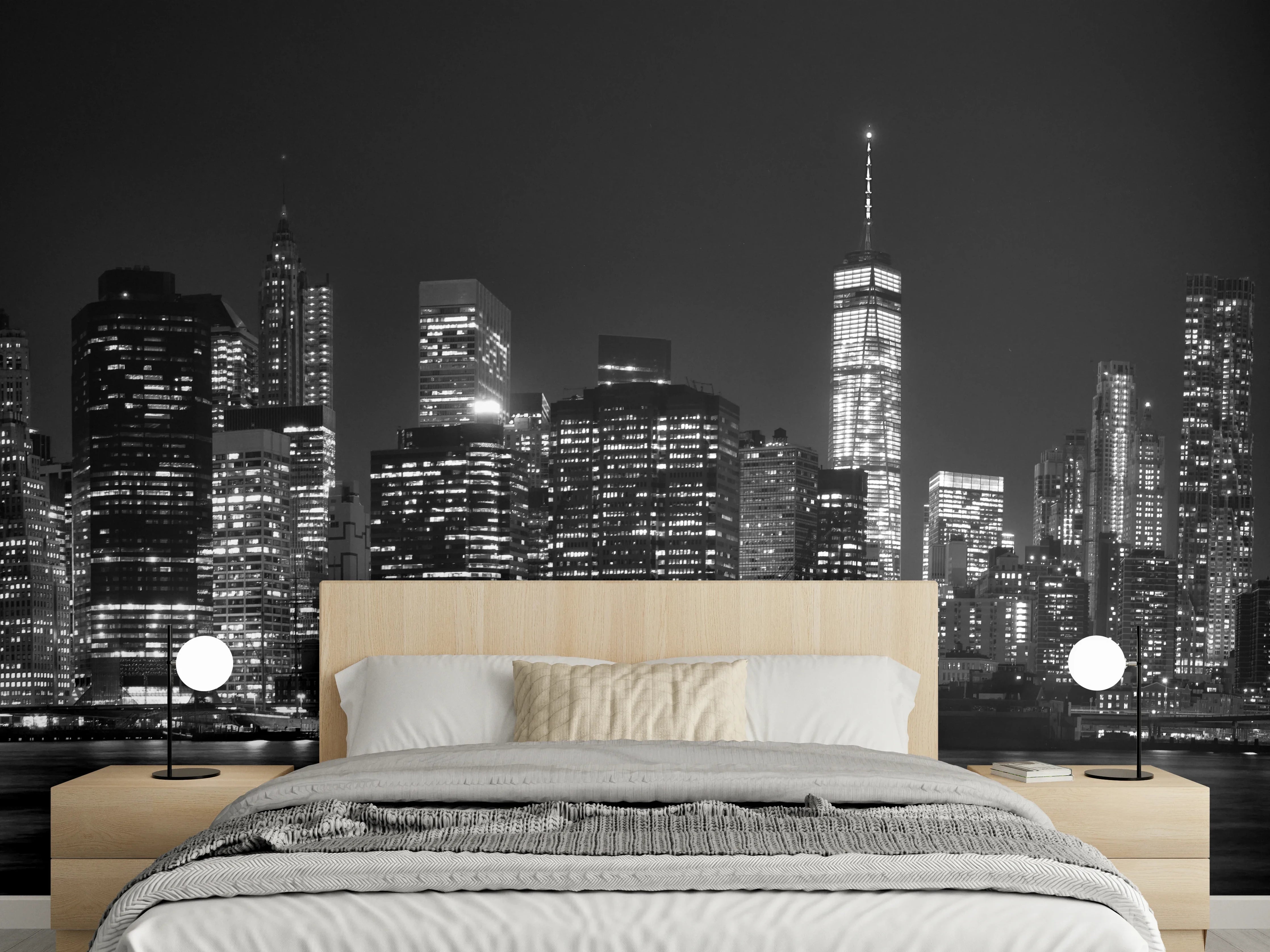 Wandverkleidung Schlafzimmer - Manhattan Skyline Schwarz-Weiß