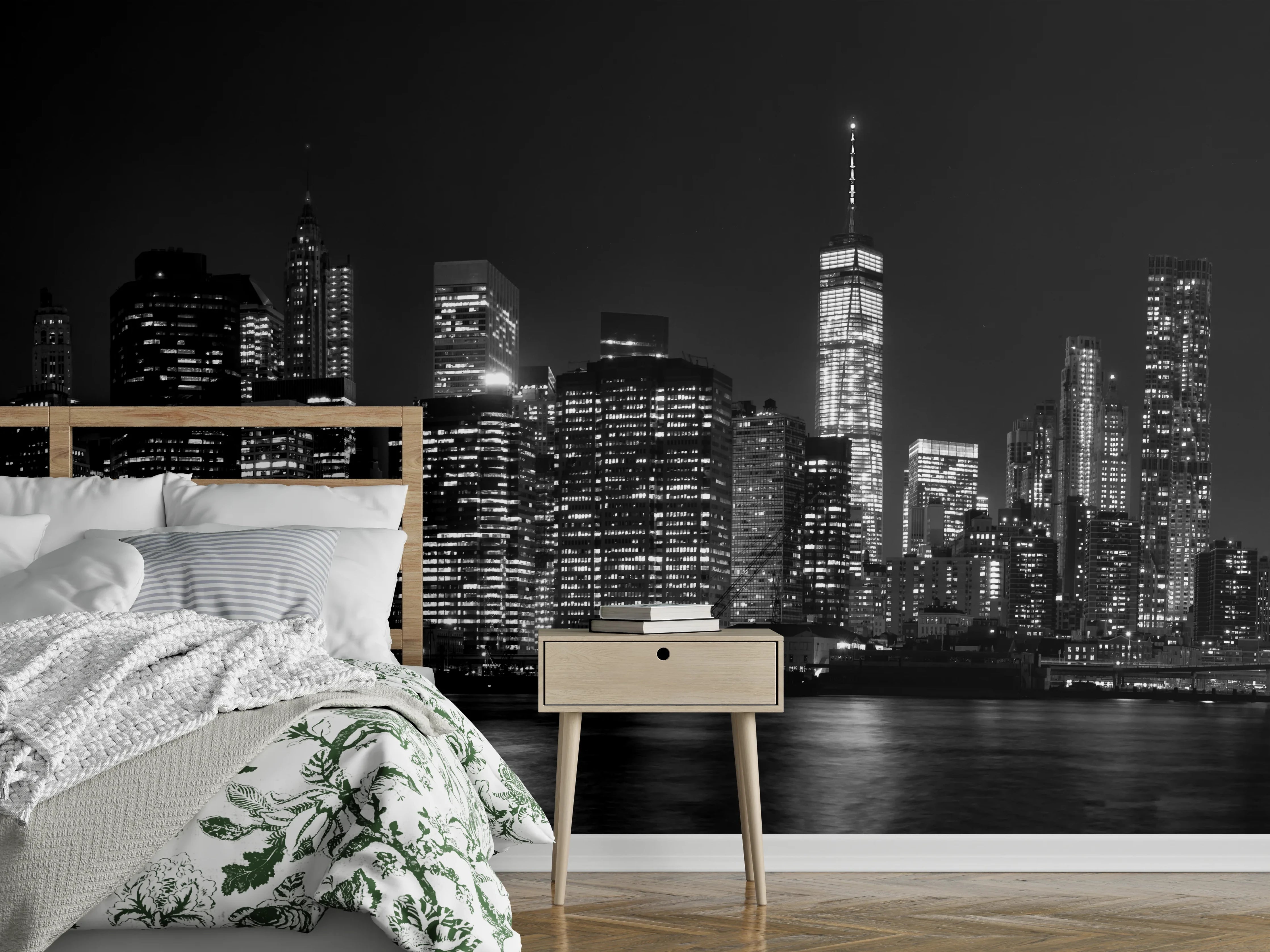 Wandverkleidung Schlafzimmer - Manhattan Skyline Schwarz-Weiß