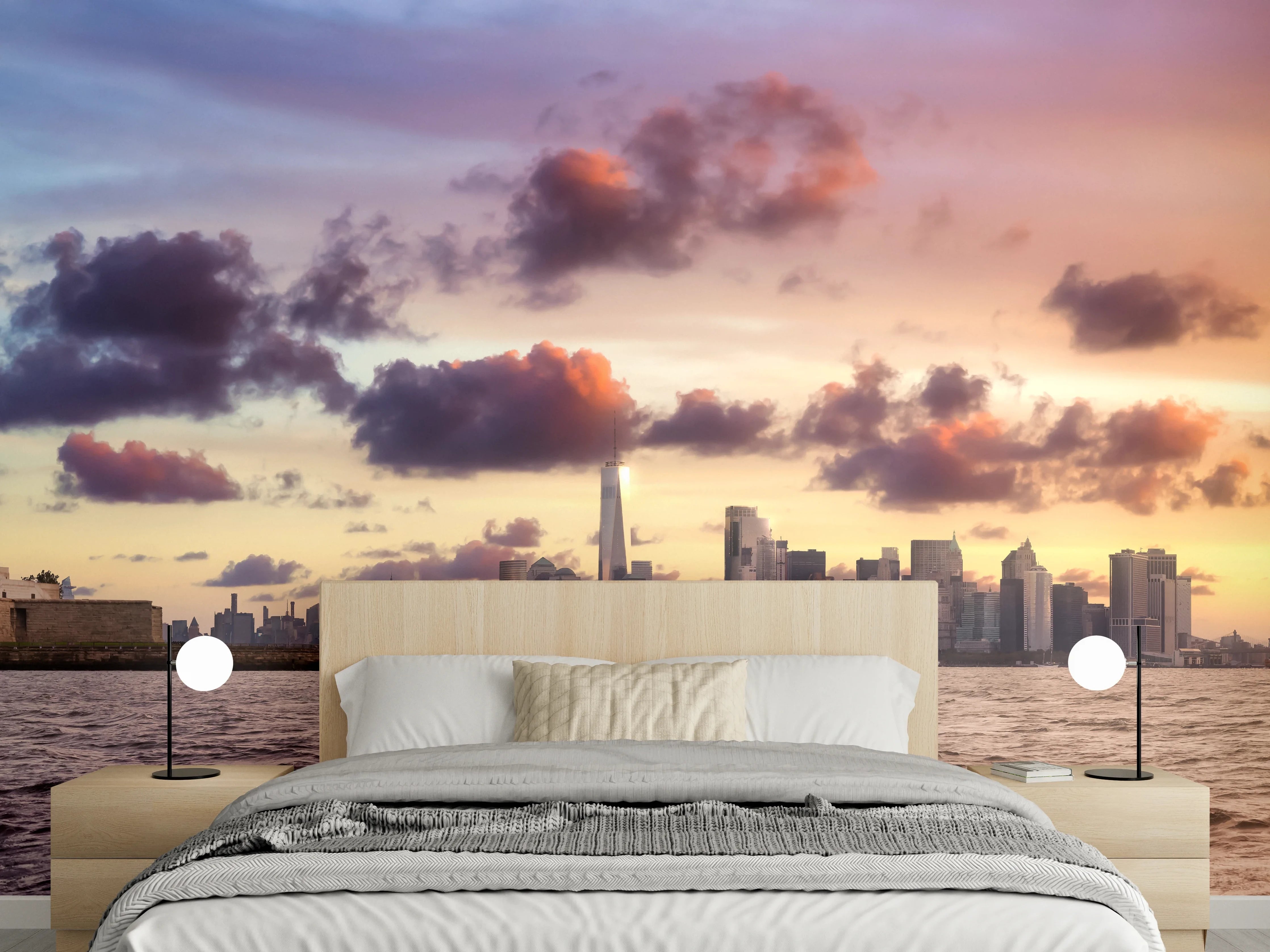 Wandverkleidung Schlafzimmer - Manhattan Skyline Sonnenuntergang