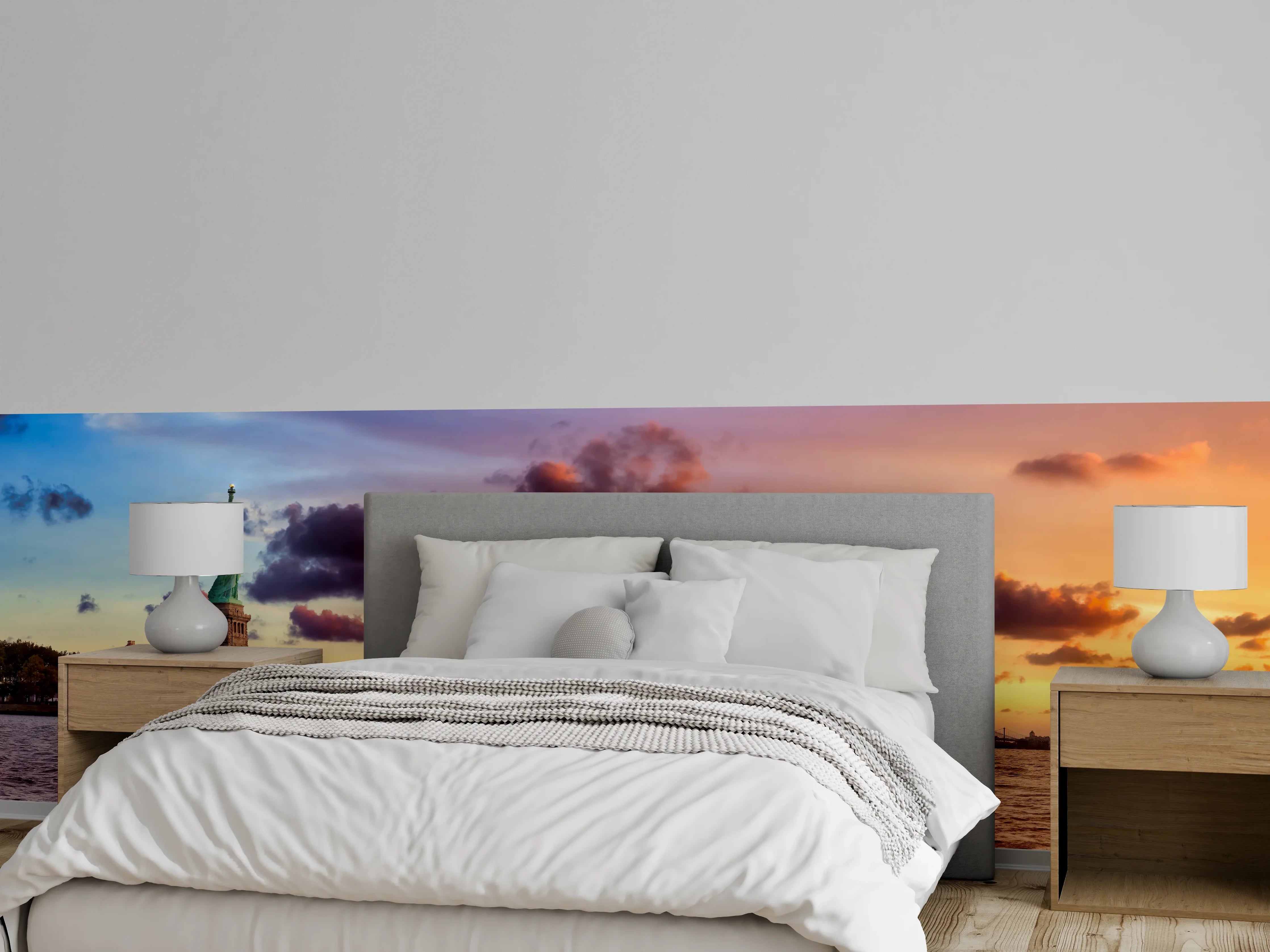 Wandverkleidung Schlafzimmer - Manhattan Skyline Sonnenuntergang