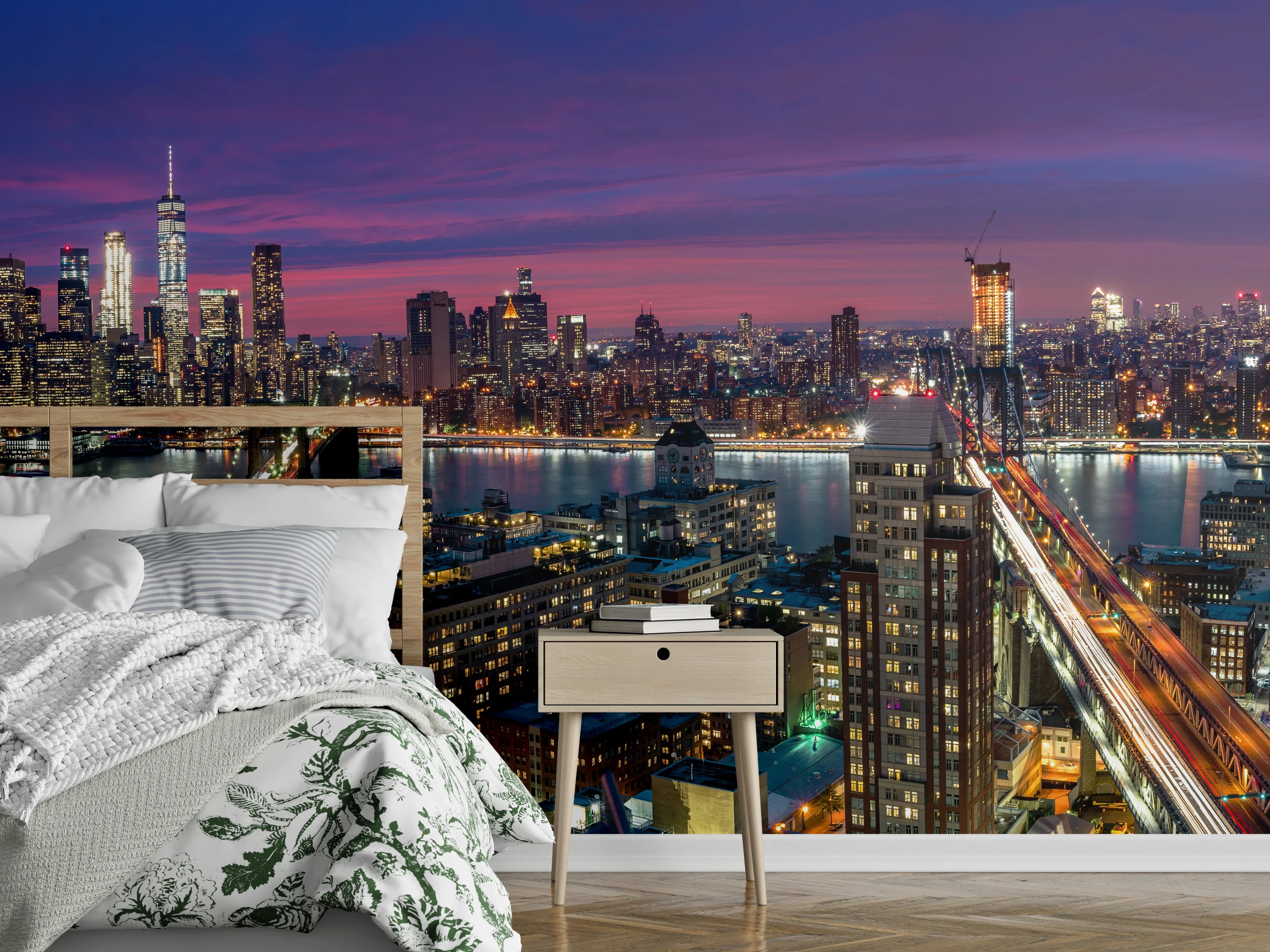 Wandverkleidung Schlafzimmer - Manhattan Skyline bei Dämmerung