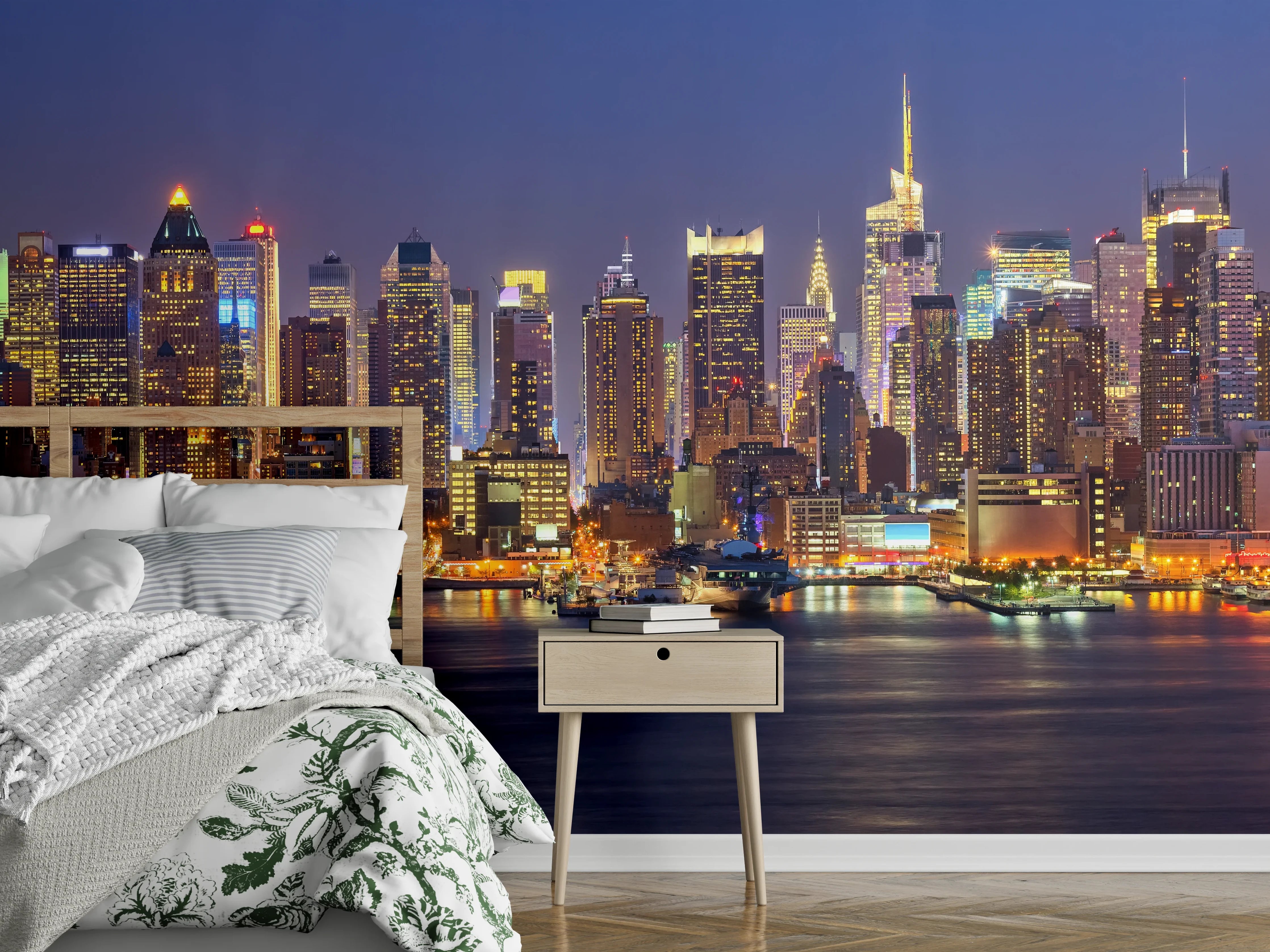 Wandverkleidung Schlafzimmer - Manhattan Skyline bei Nacht
