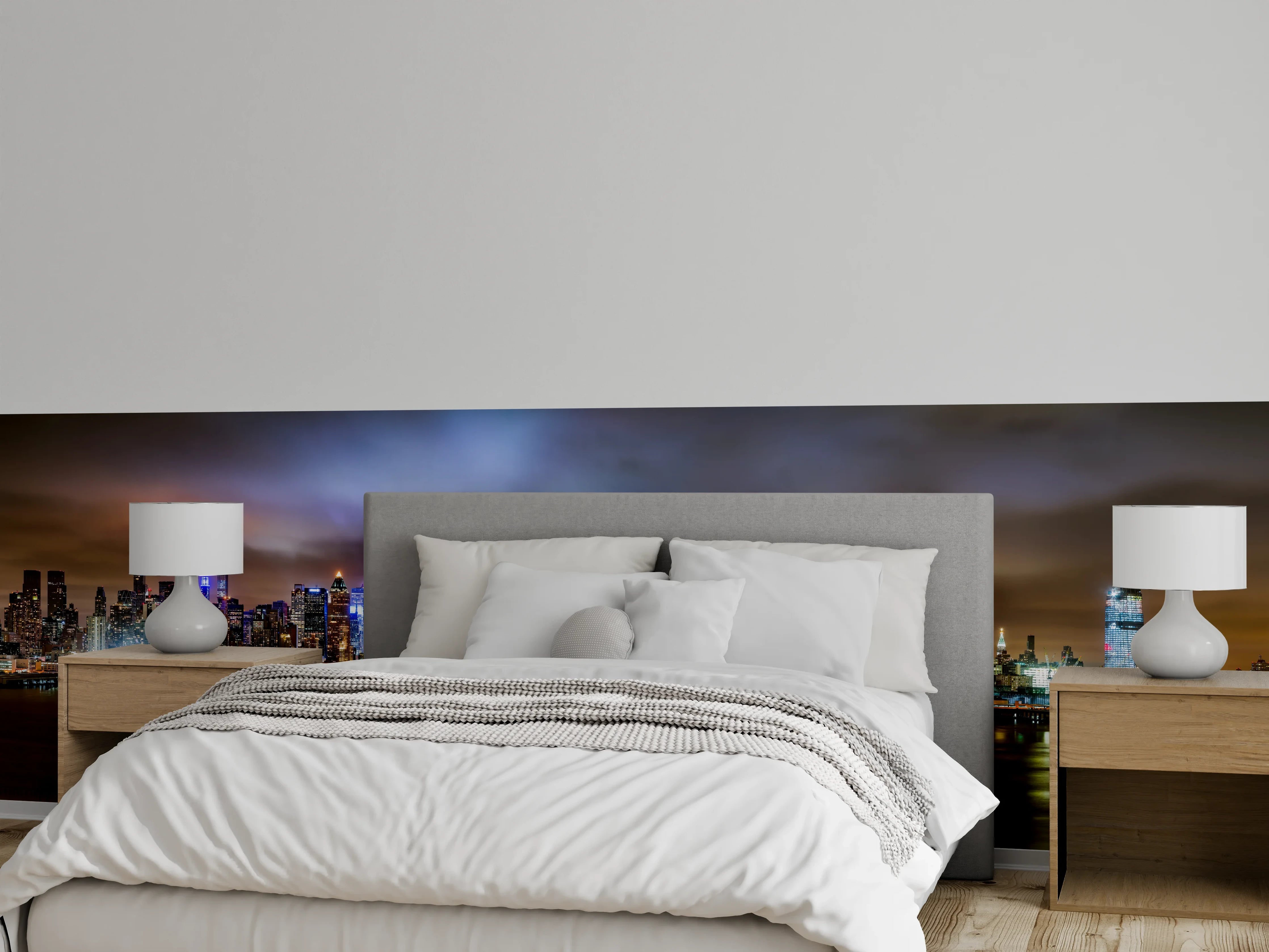 Wandverkleidung Schlafzimmer - Manhattan Skyline im nächtlichen Panorama