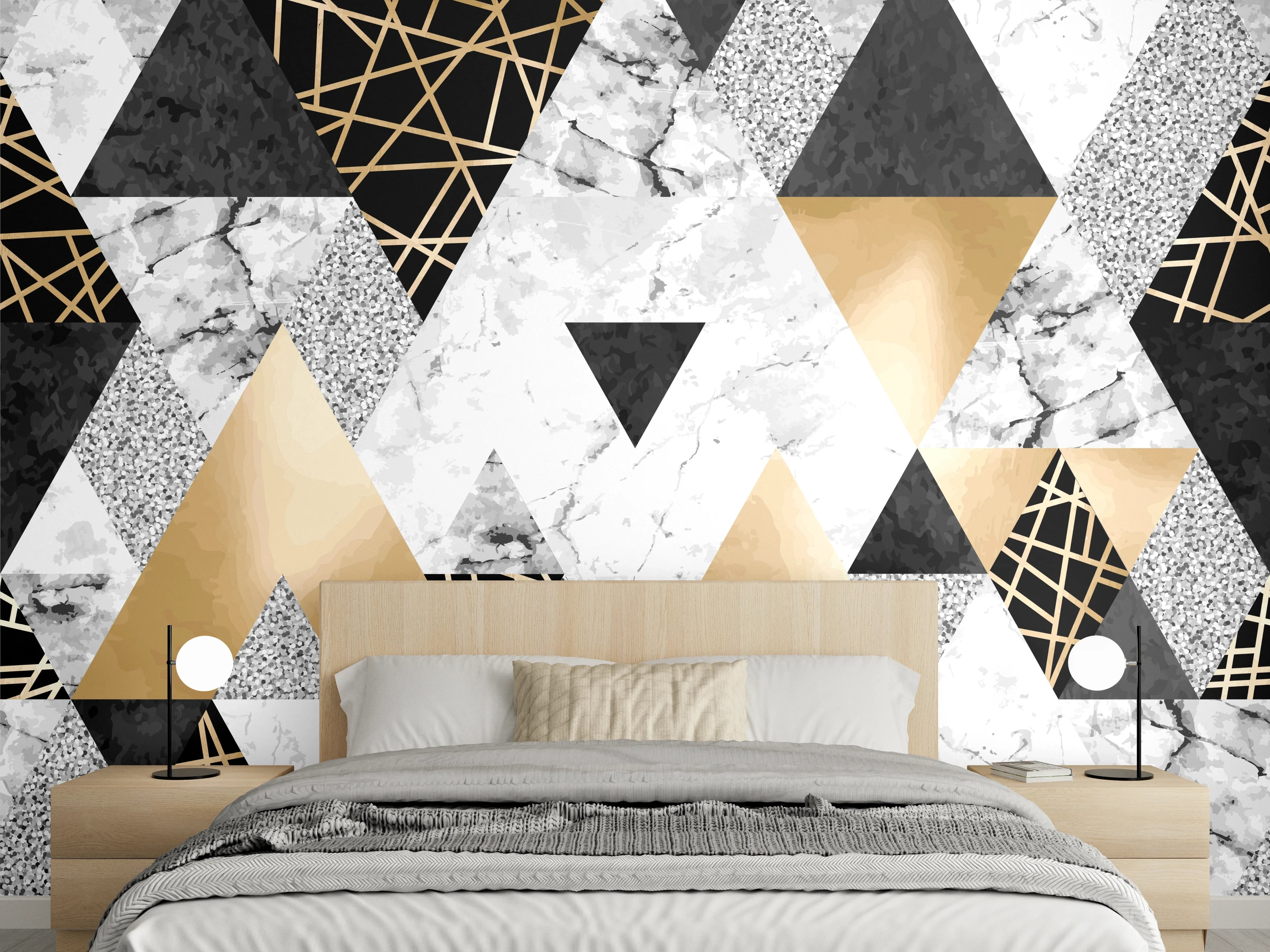 Wandverkleidung Schlafzimmer - Marble and Gold Geometric Pattern