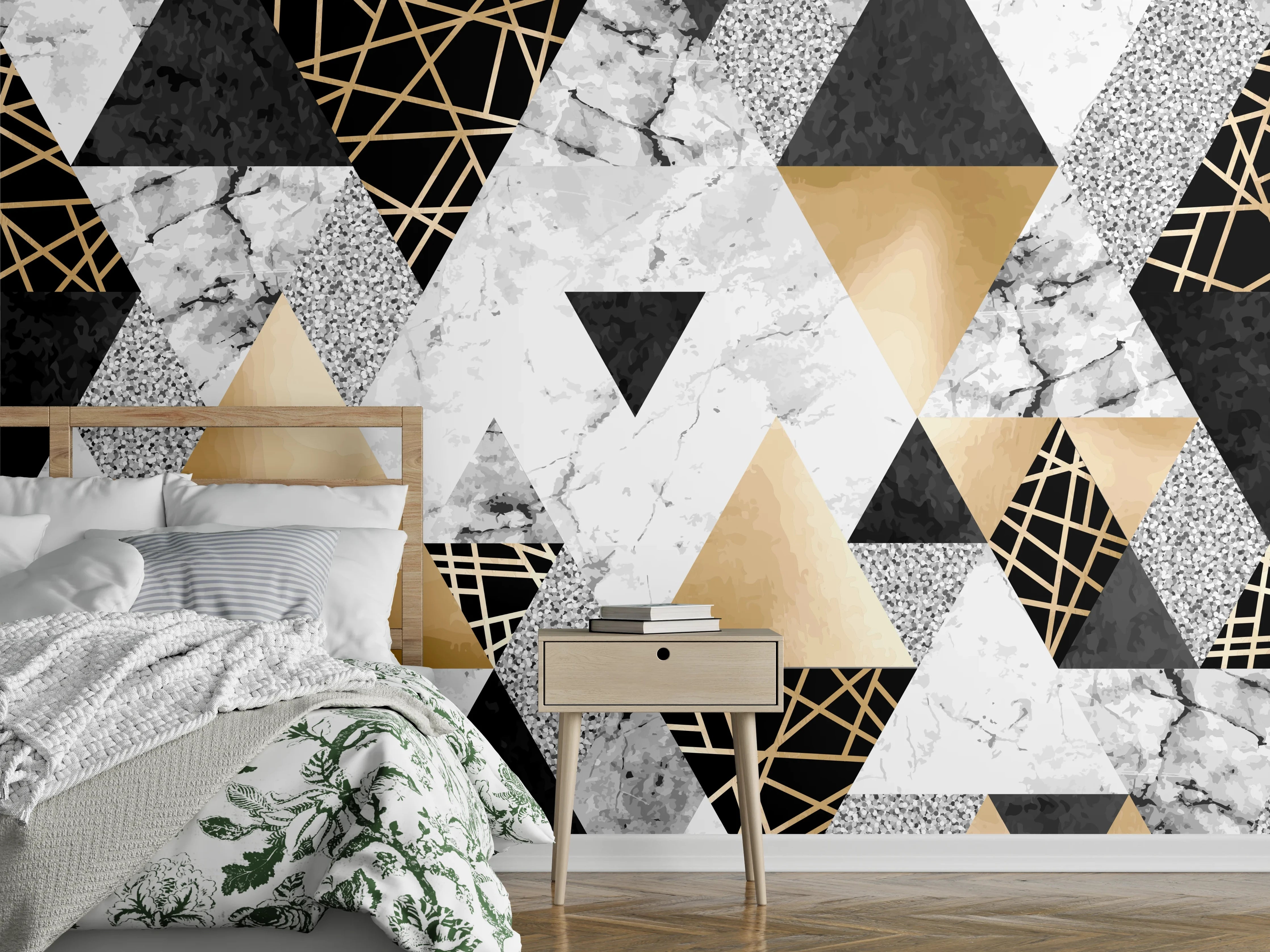 Wandverkleidung Schlafzimmer - Marble and Gold Geometric Pattern
