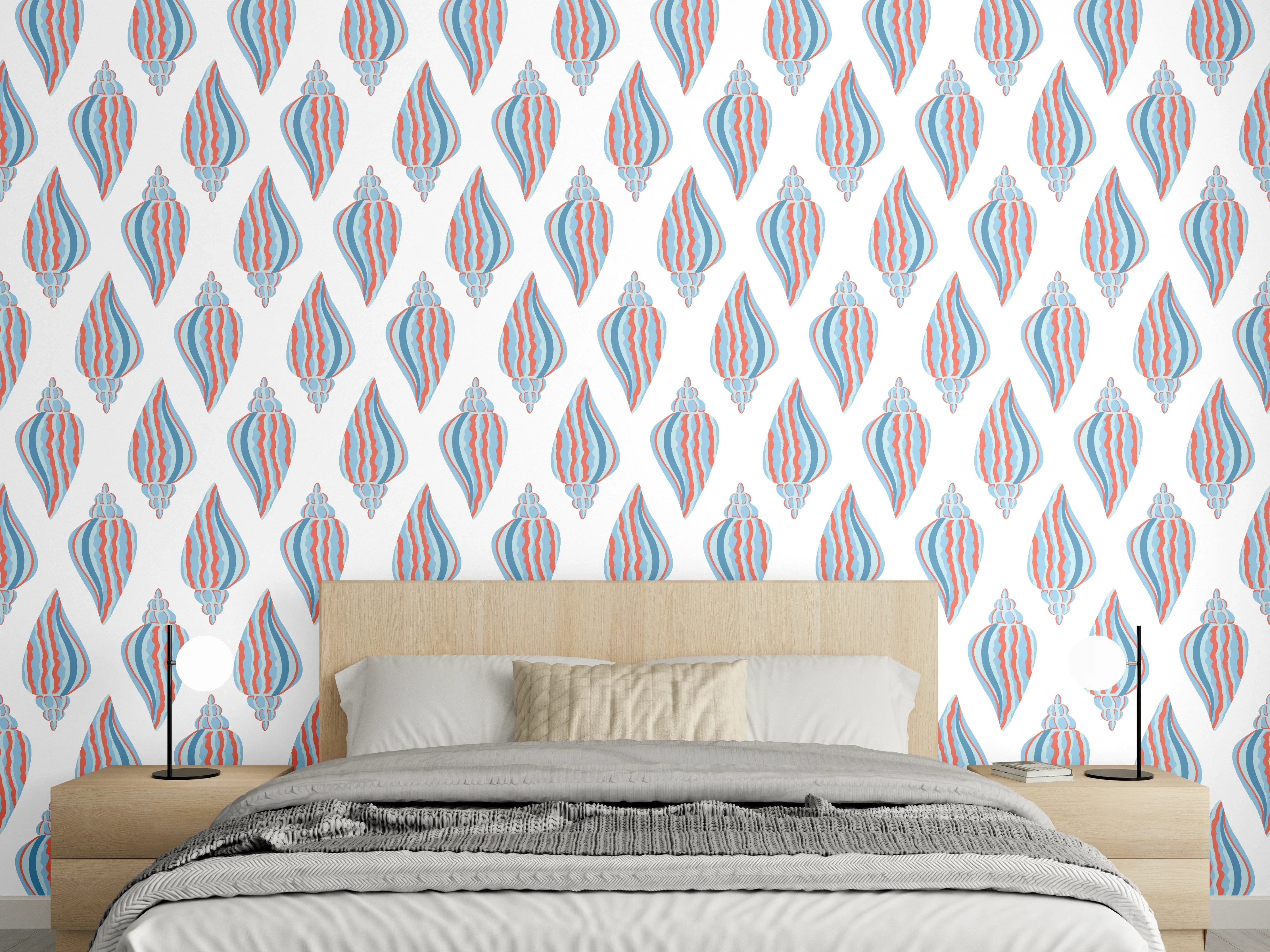 Wandverkleidung Schlafzimmer - Maritime Muscheln Weiß-Blau-Rot