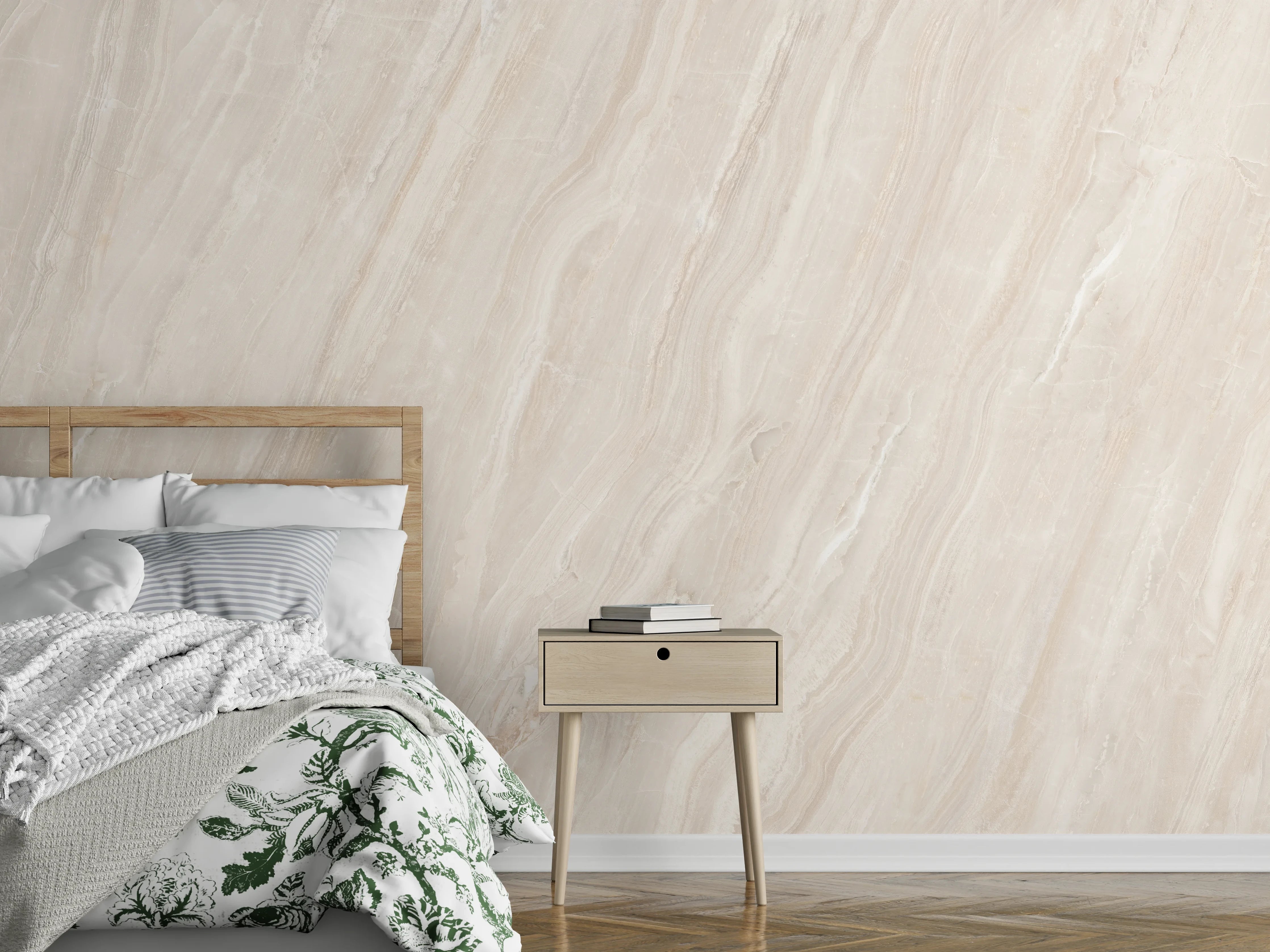Wandverkleidung Schlafzimmer - Marmor Creme Travertin Textur