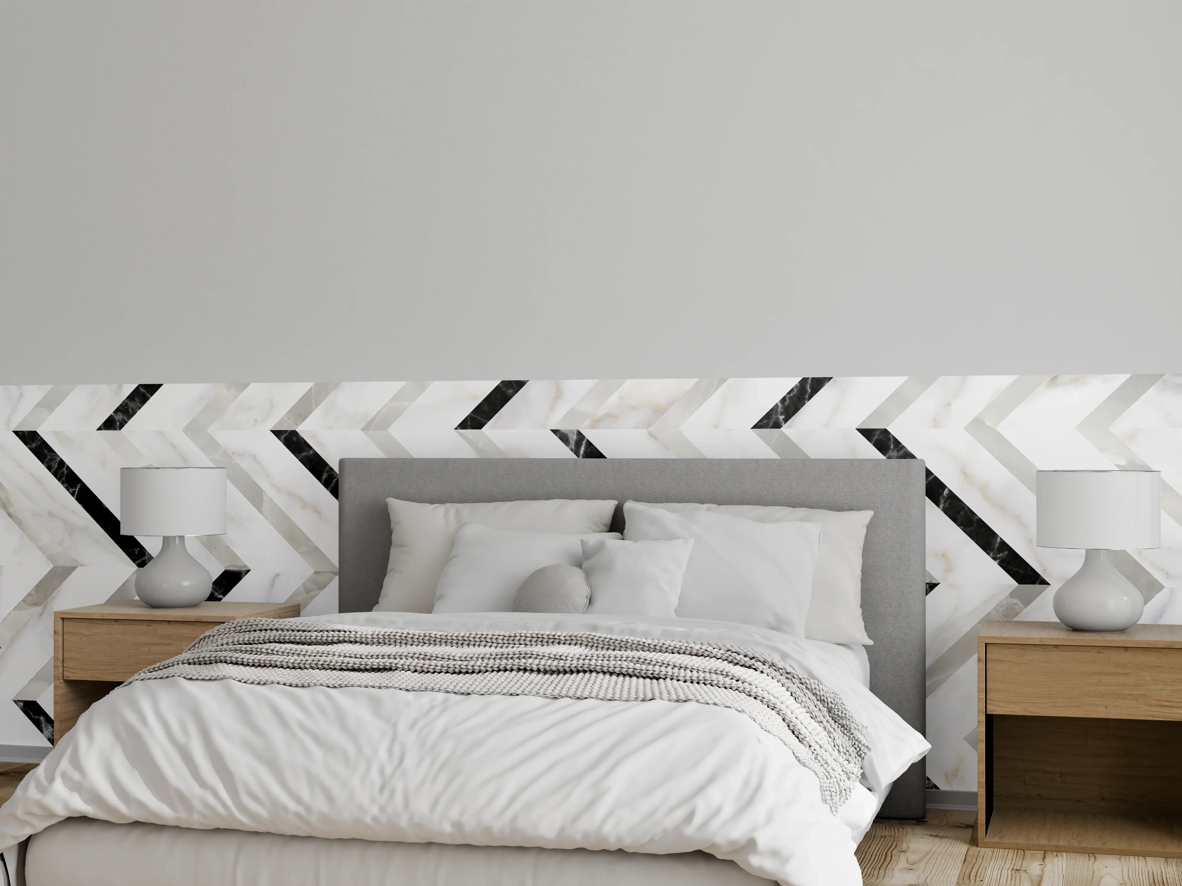 Wandverkleidung Schlafzimmer - Marmor Fischgrätenmuster