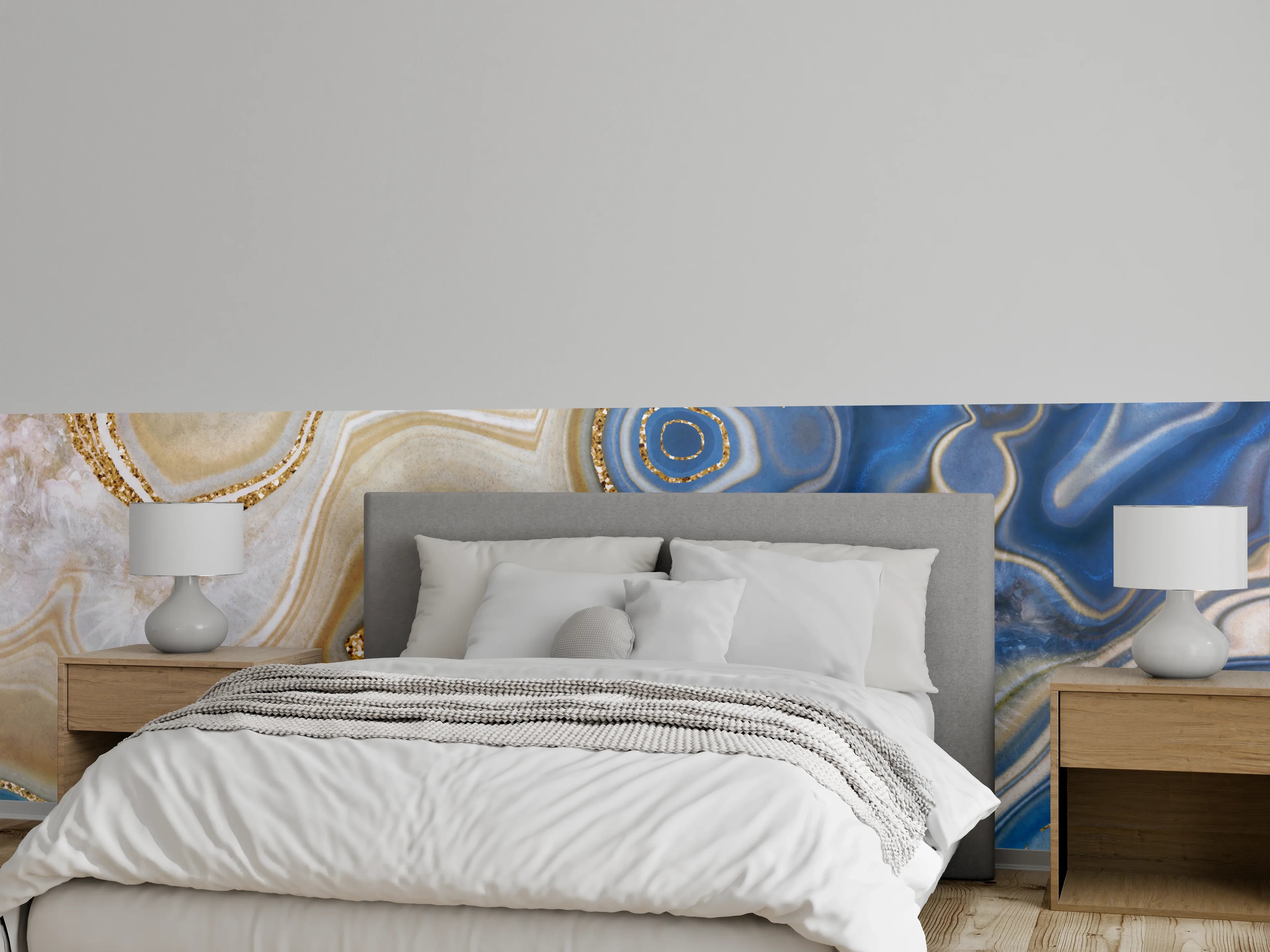 Wandverkleidung Schlafzimmer - Marmor Optik Blau Gold Wandbild