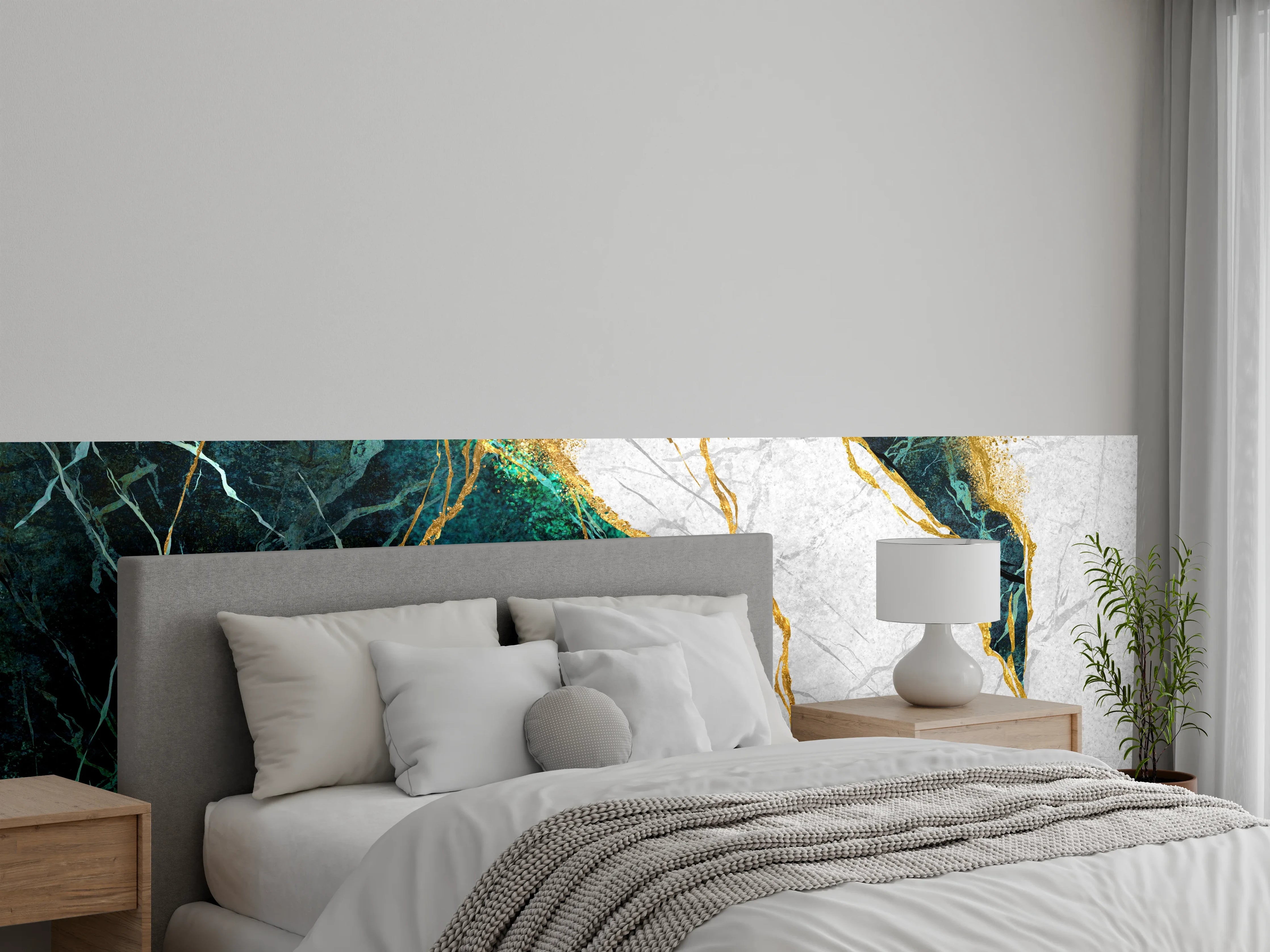 Wandverkleidung Schlafzimmer - Marmor-Optik mit Grün und Gold