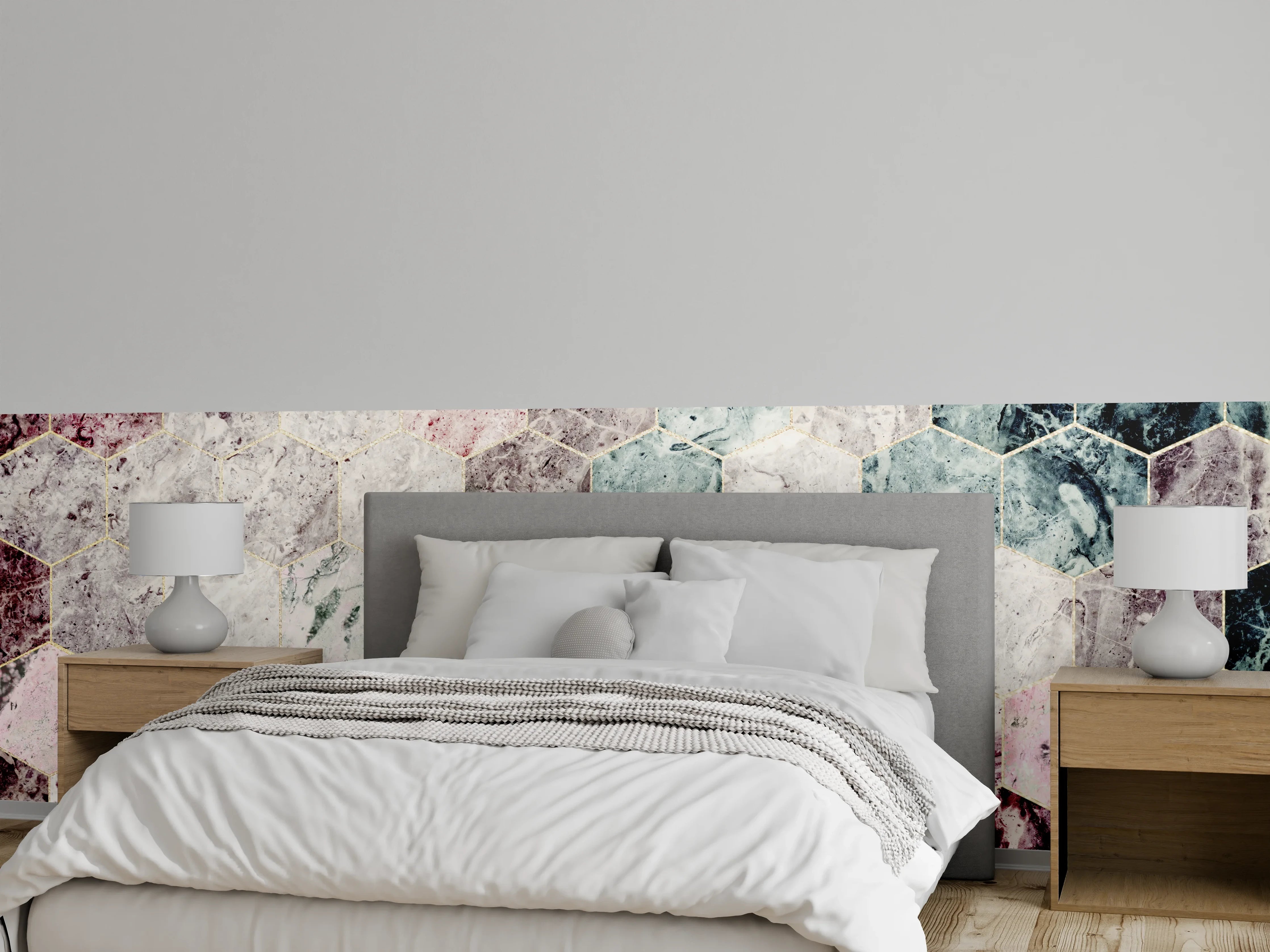 Wandverkleidung Schlafzimmer - Marmor Sechseck Muster Wandgestaltung