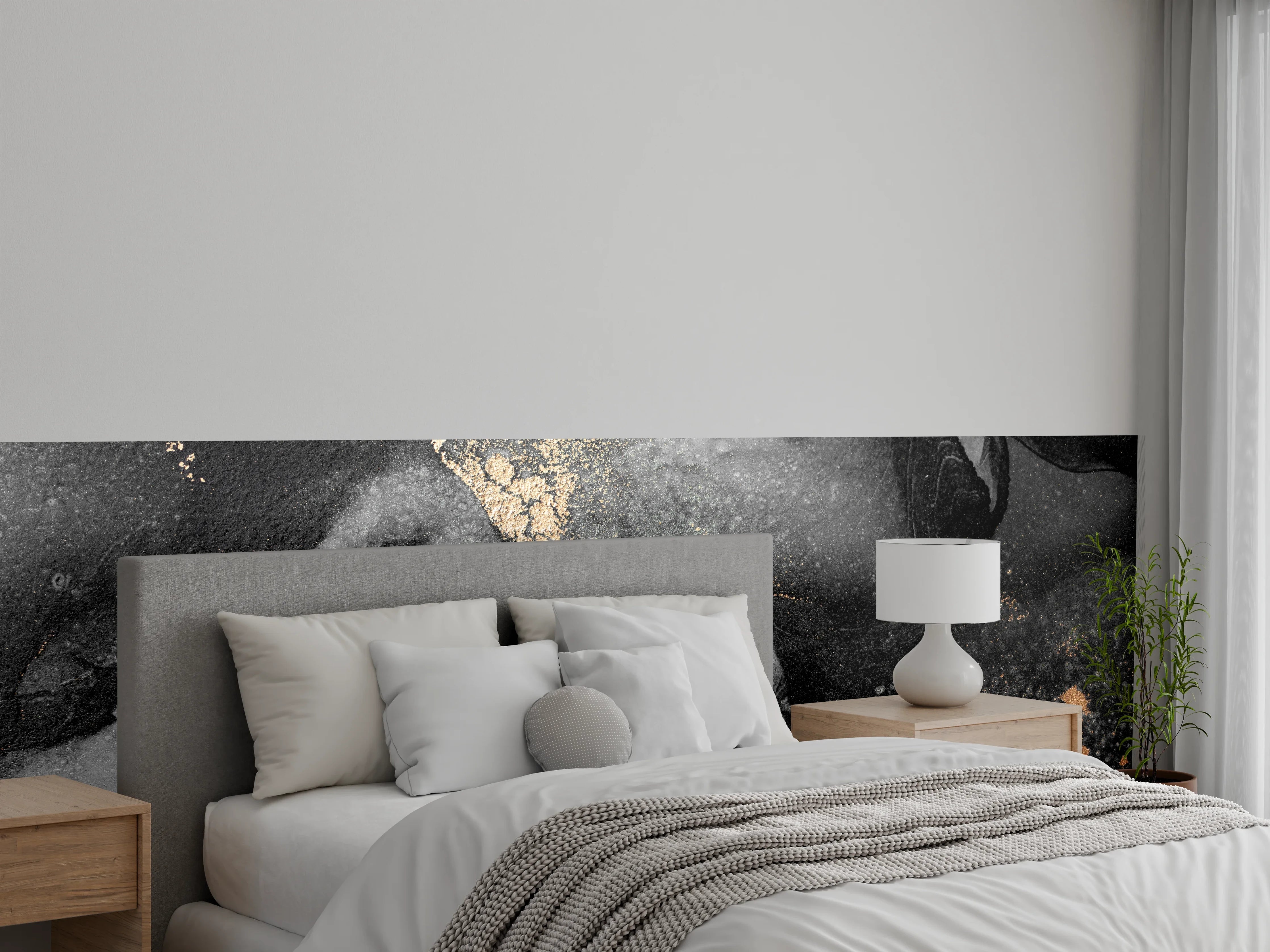 Wandverkleidung Schlafzimmer - Marmoroptik Schwarz-Gold Abstraktes Design