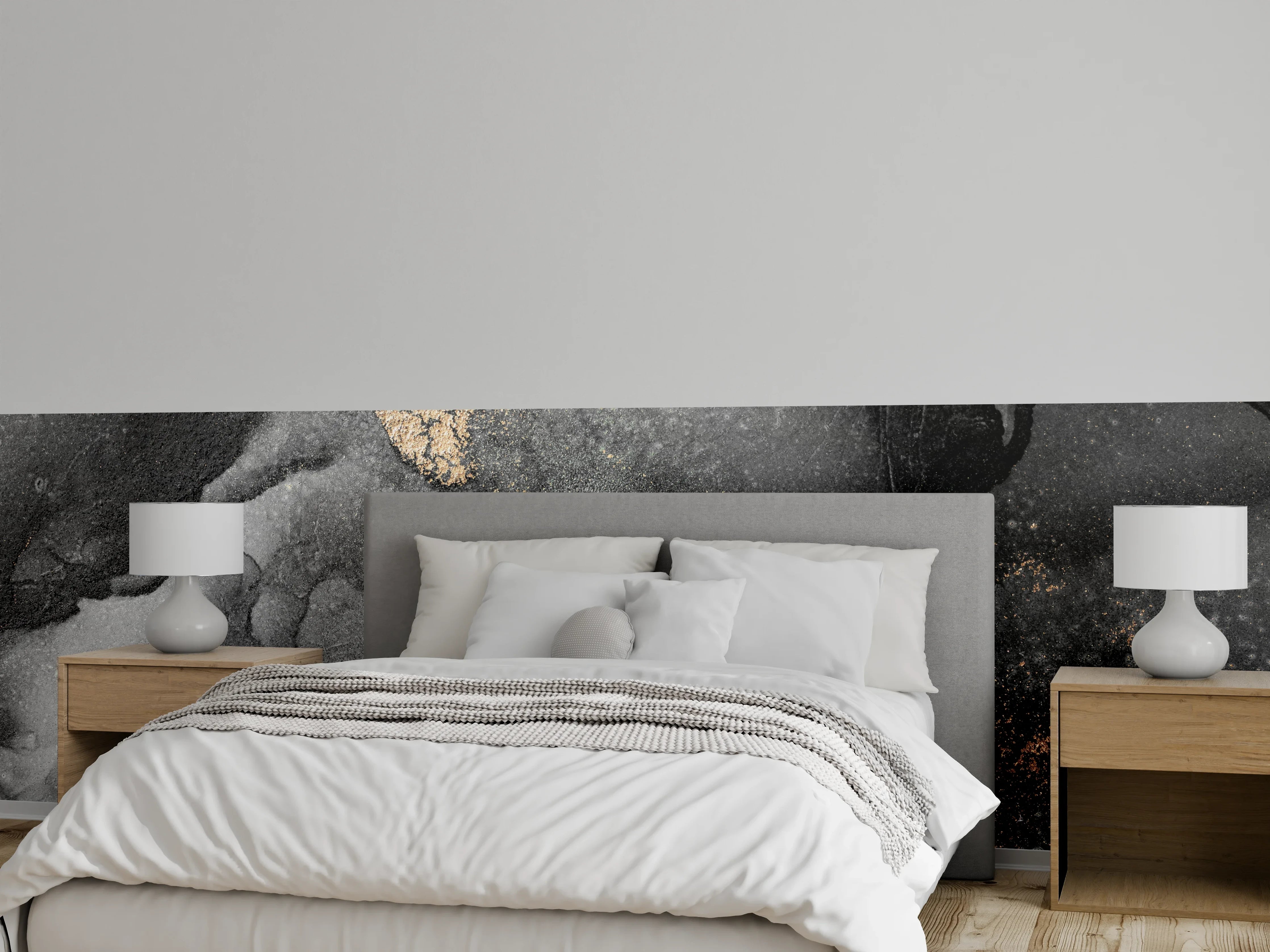 Wandverkleidung Schlafzimmer - Marmoroptik Schwarz-Gold Abstraktes Design