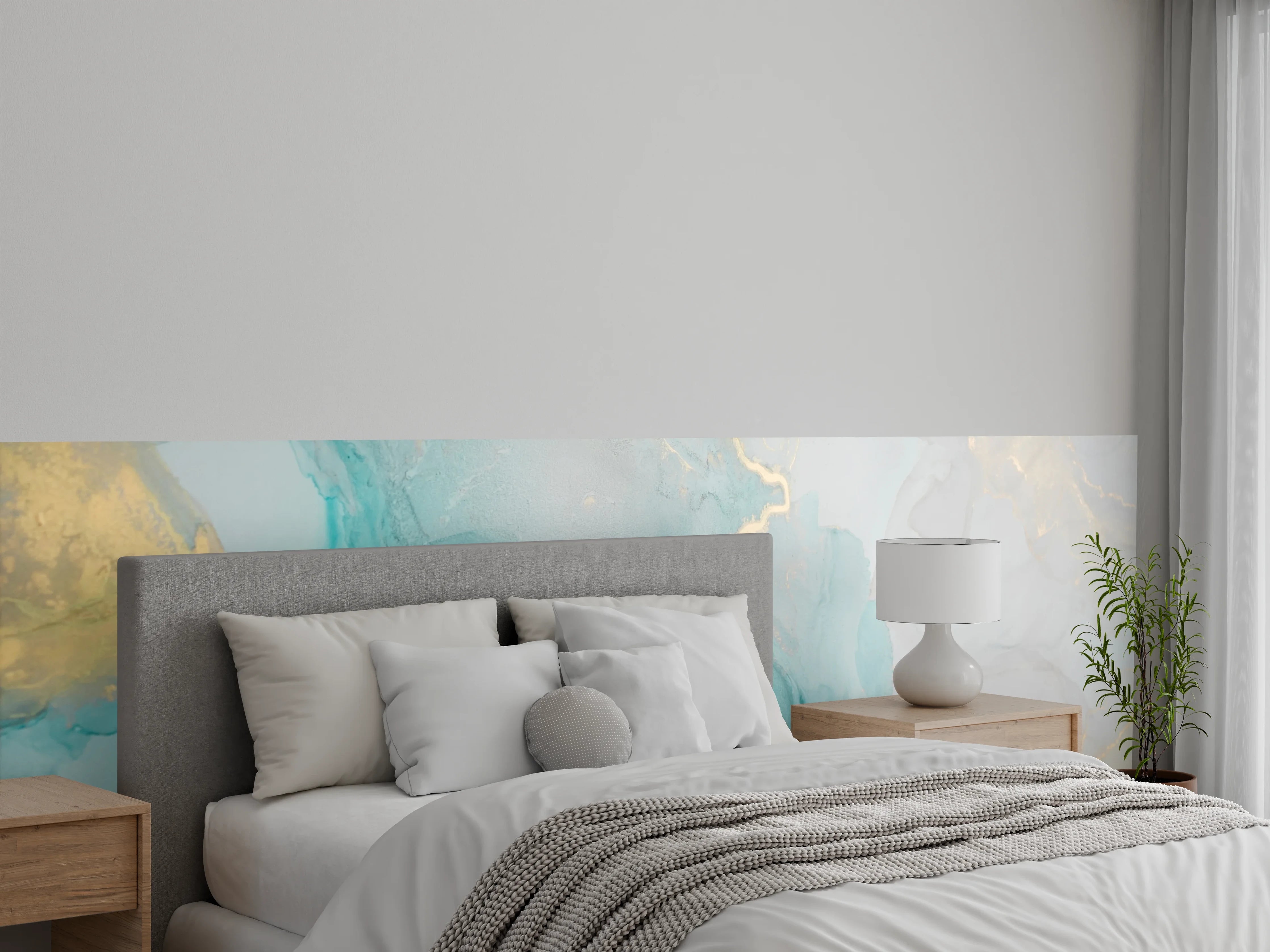Wandverkleidung Schlafzimmer - Marmoroptik Türkis Gold Wanddeko