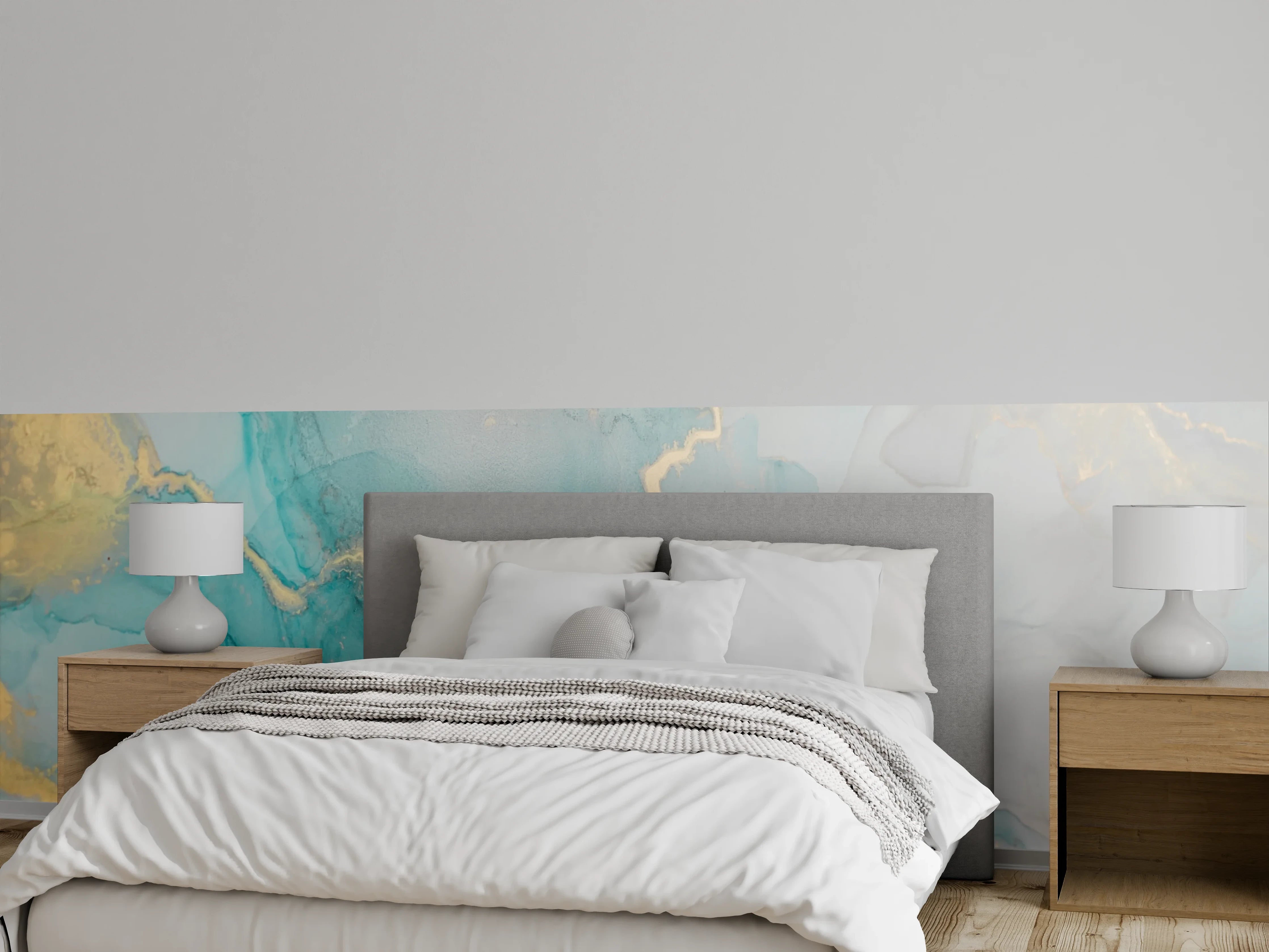 Wandverkleidung Schlafzimmer - Marmoroptik Türkis Gold Wanddeko