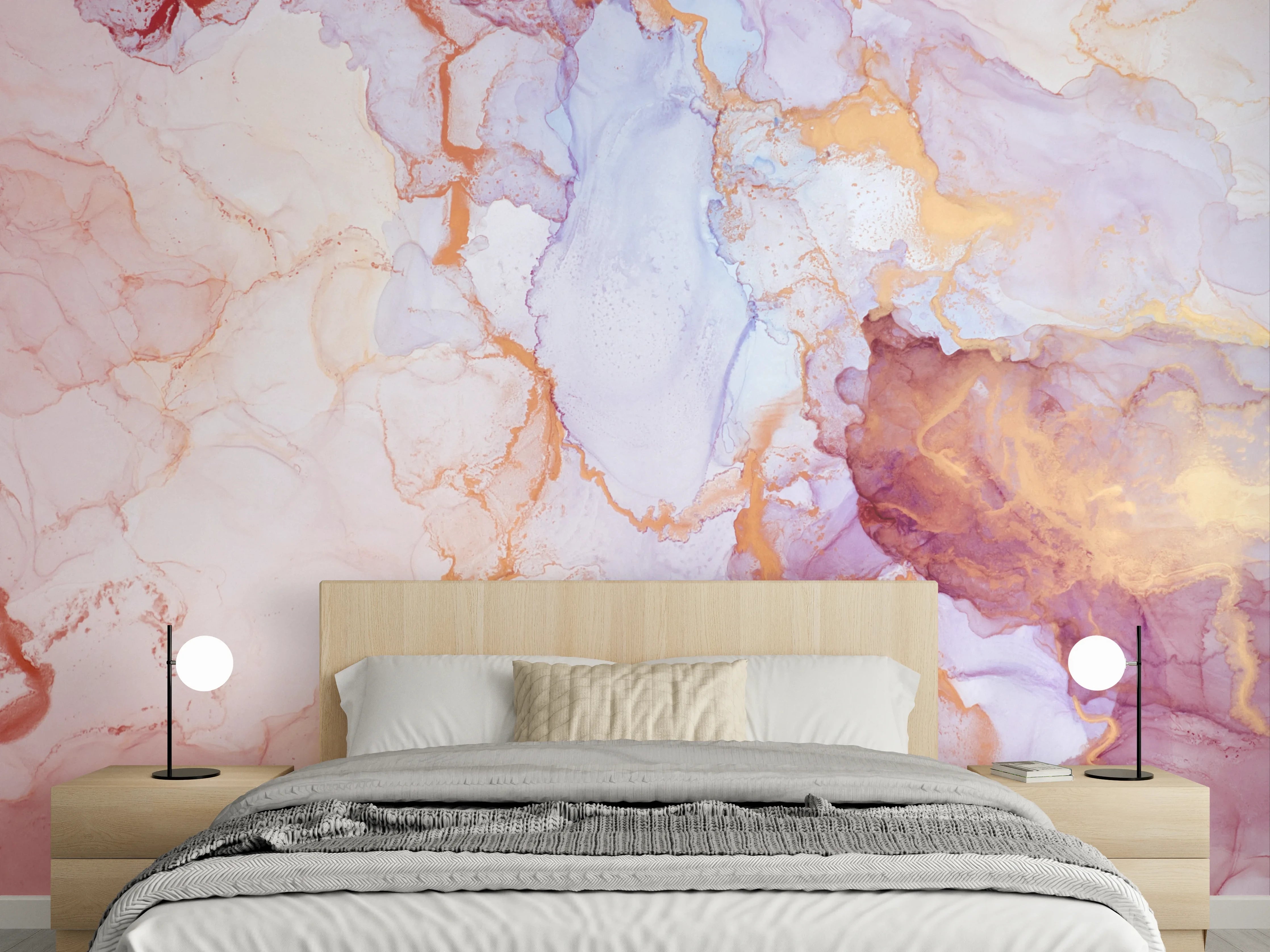 Wandverkleidung Schlafzimmer - Marmoroptik Wanddekor in zarten Pastellfarben
