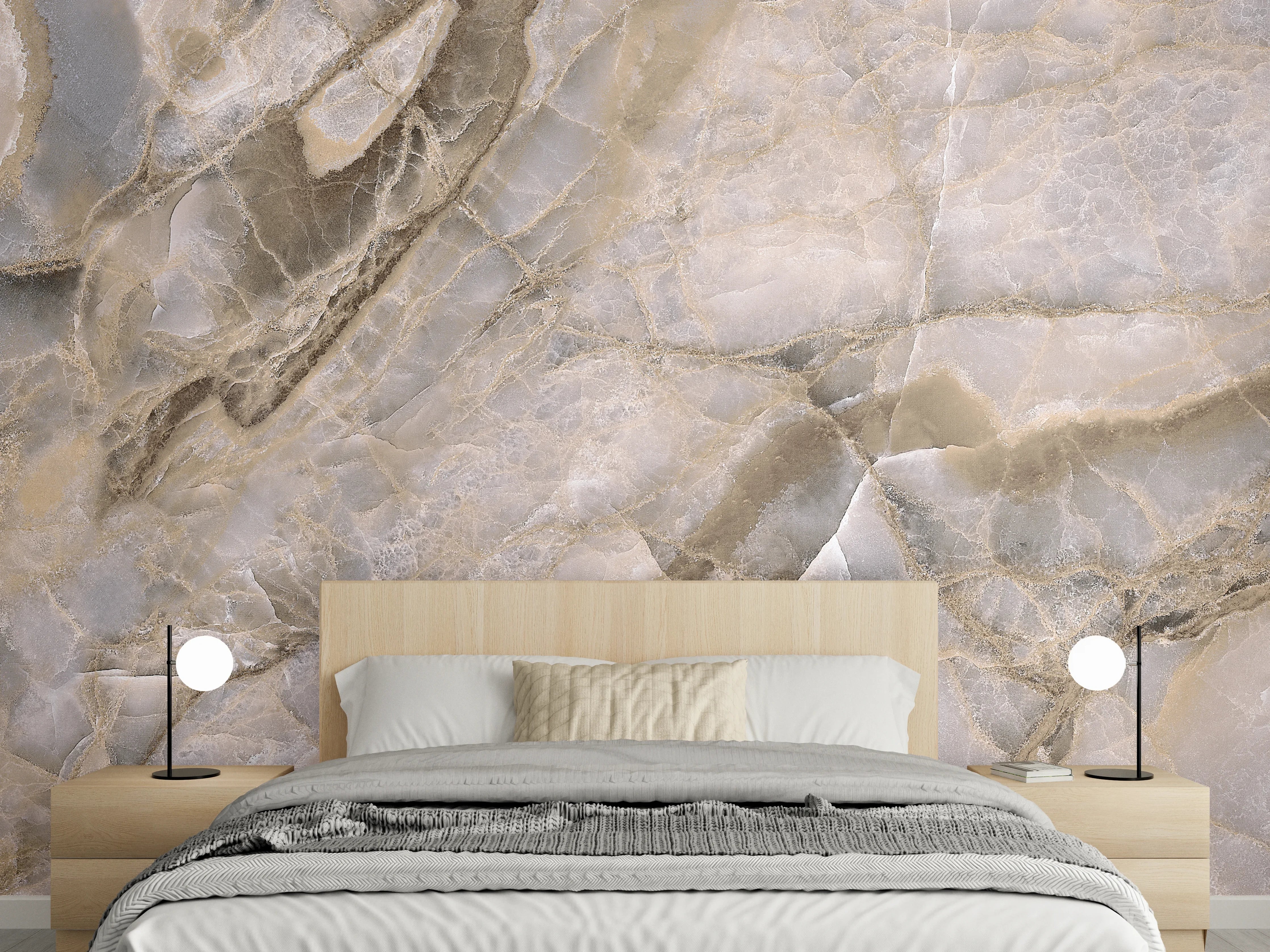 Wandverkleidung Schlafzimmer - Marmoroptik Weißgrau Eleganz