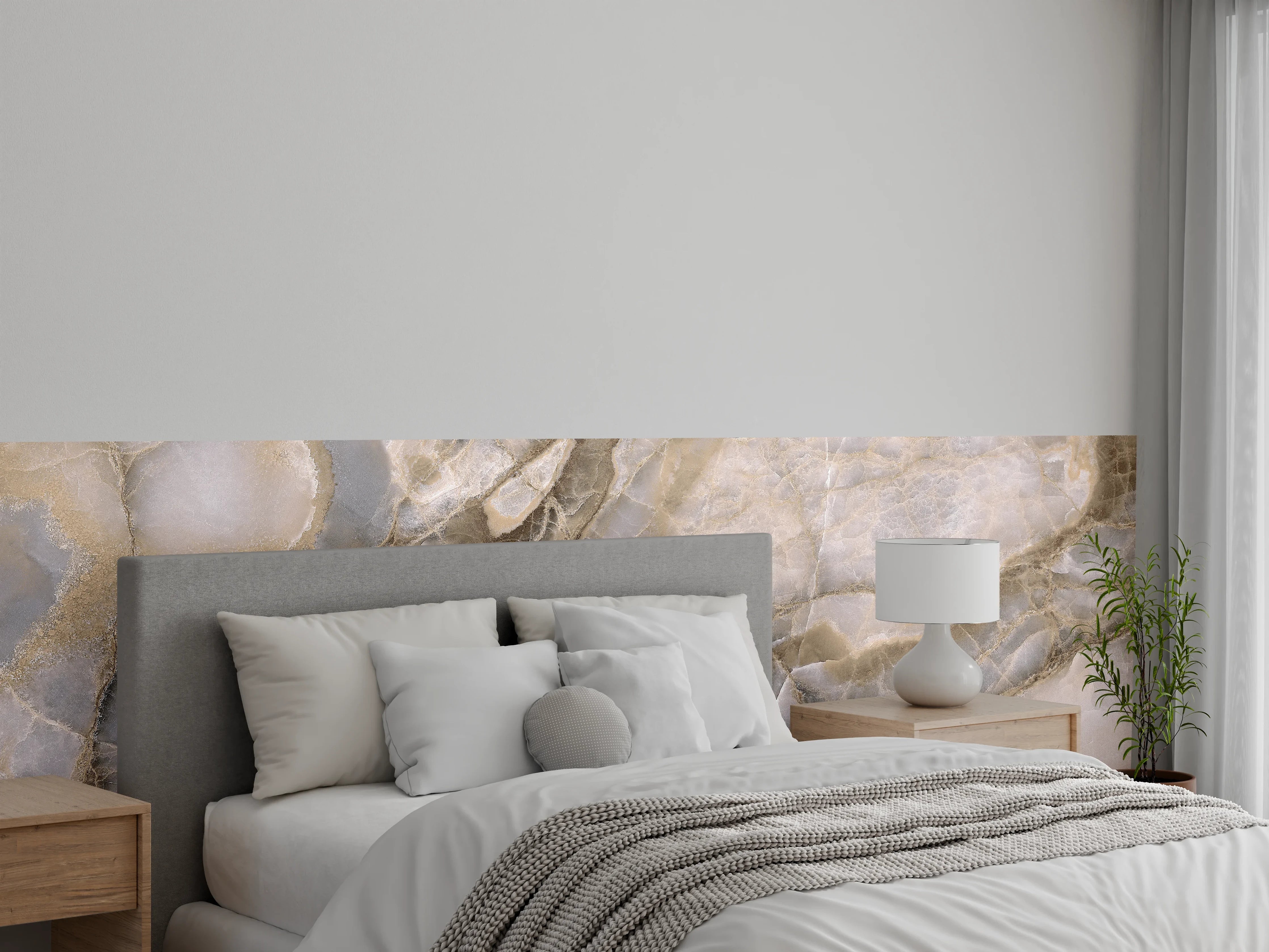 Wandverkleidung Schlafzimmer - Marmoroptik Weißgrau Eleganz